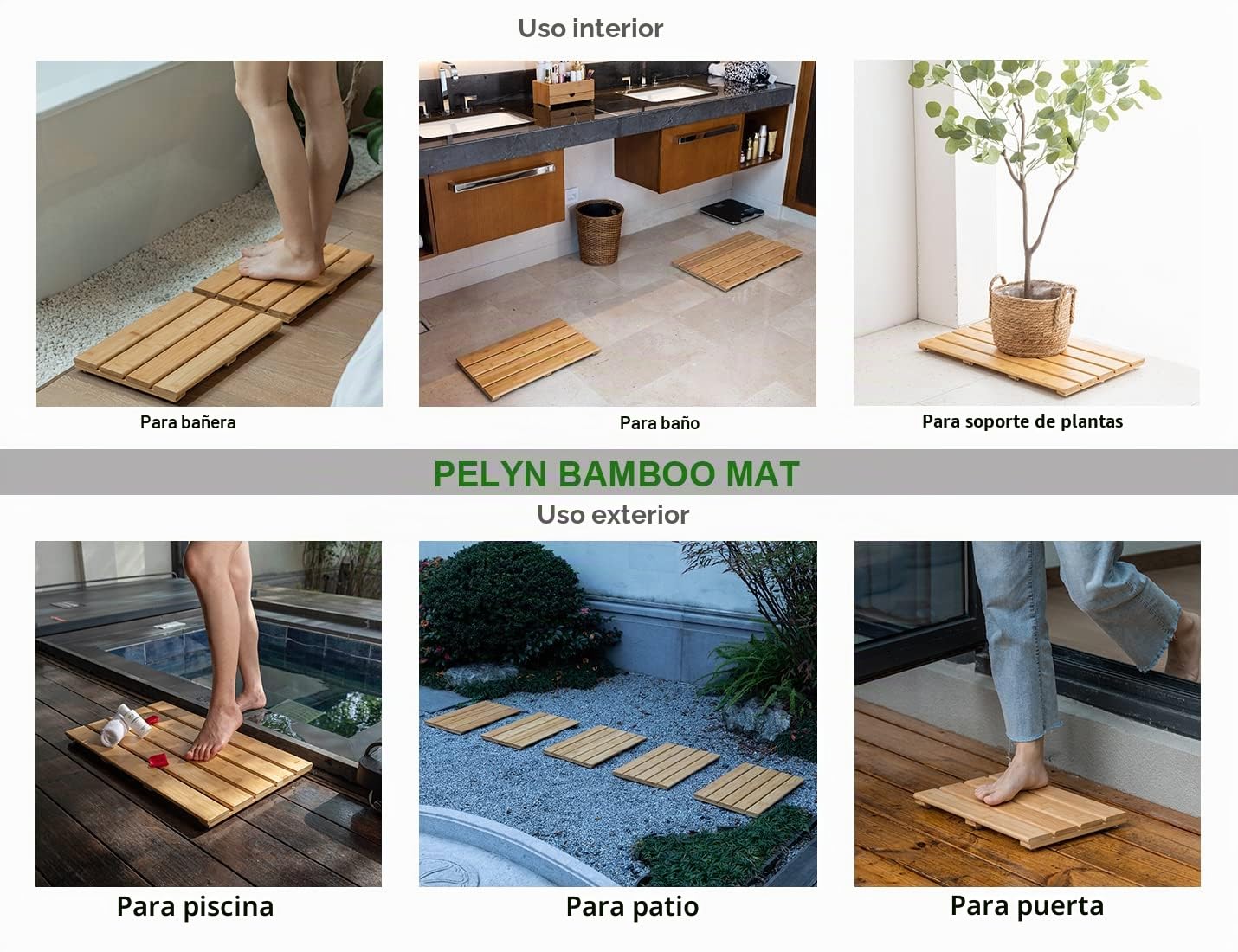 Tapete de baño de bambú para Ducha, tapete pequeño Antideslizante de Madera de bambú para Interior o Exterior (15.8 x 10.2 Pulgadas)