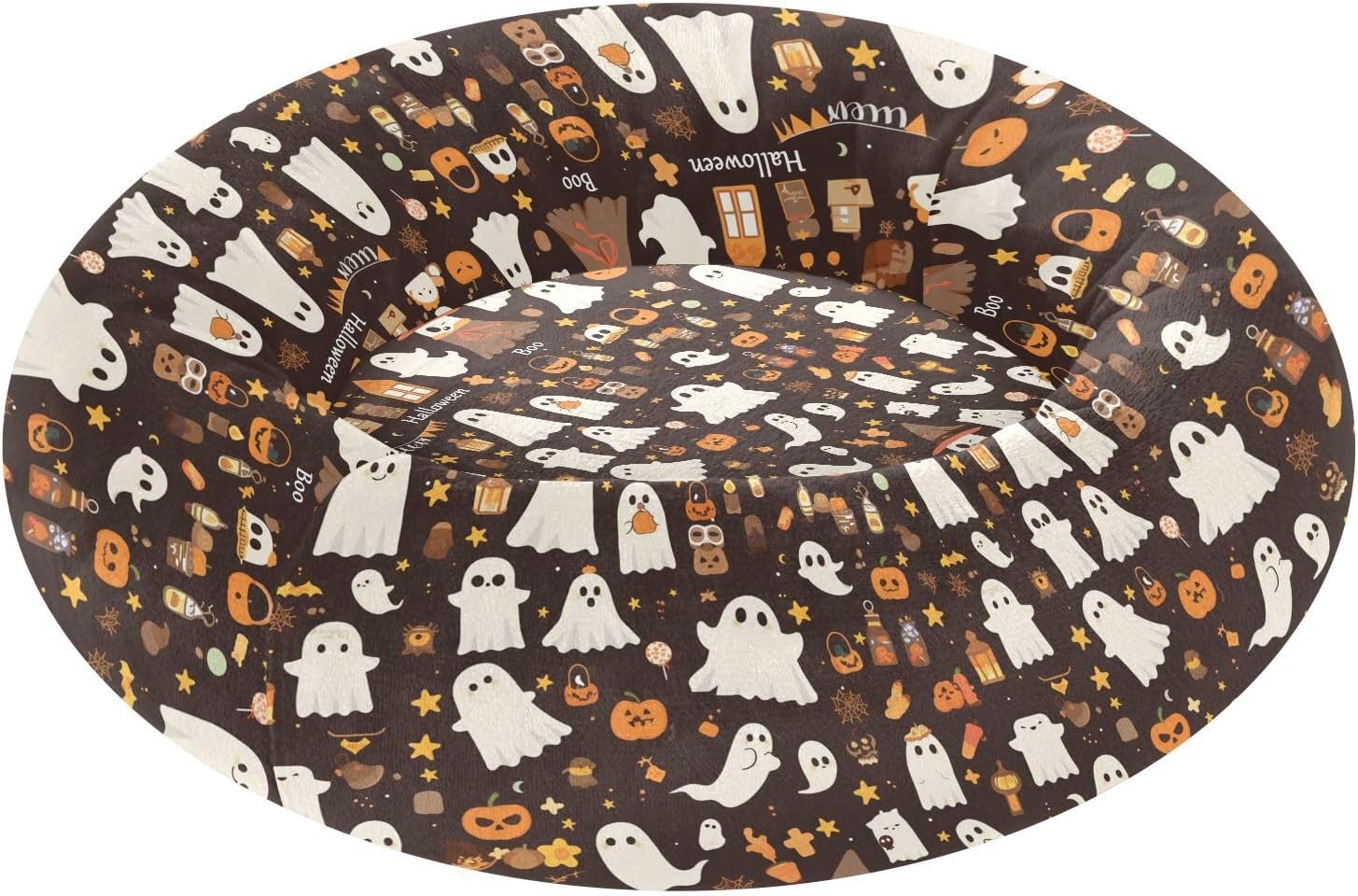Pet Dog Beds Anxiety Relief Fluffy Cat Pillow Bed for Small Size Pets Supplies M Halloween Ghosts Brown