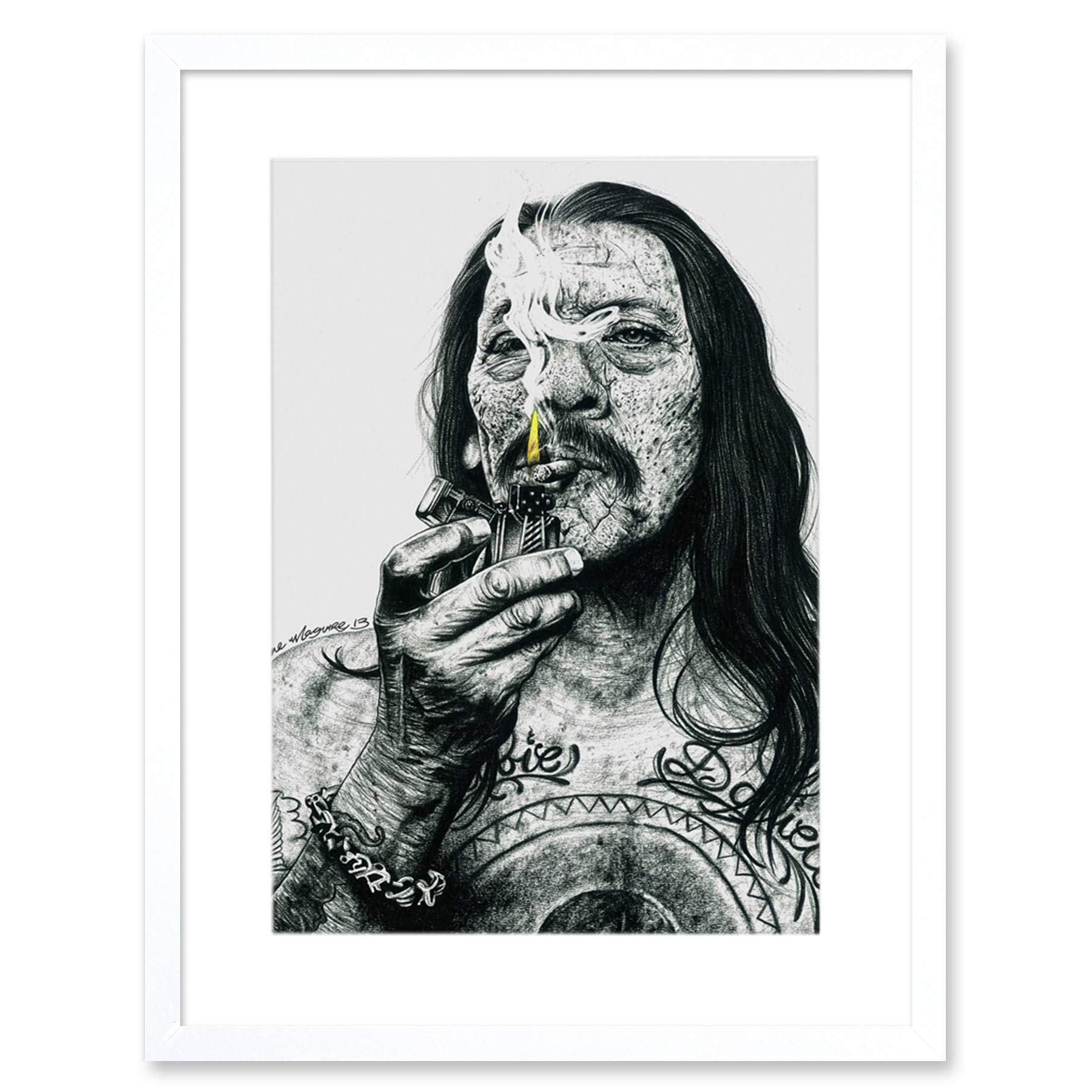 Wee Blue Coo Danny Trejo Tattoo Inked Ikons Wayne Maguire Artwork Framed Wall Art Print 12X16 Inch