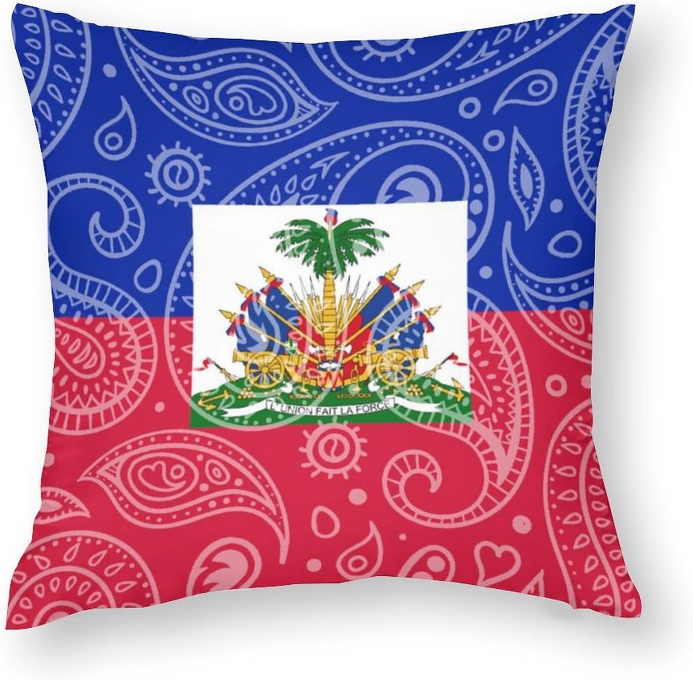 Haitians-Flag Paisley Pattern Printed Throw Pillow Case 4 Pcs Soft Pillowcases Pillows Covers Sofa Bed Decor 12/14/16/17/18/20/22/24/32 Inches