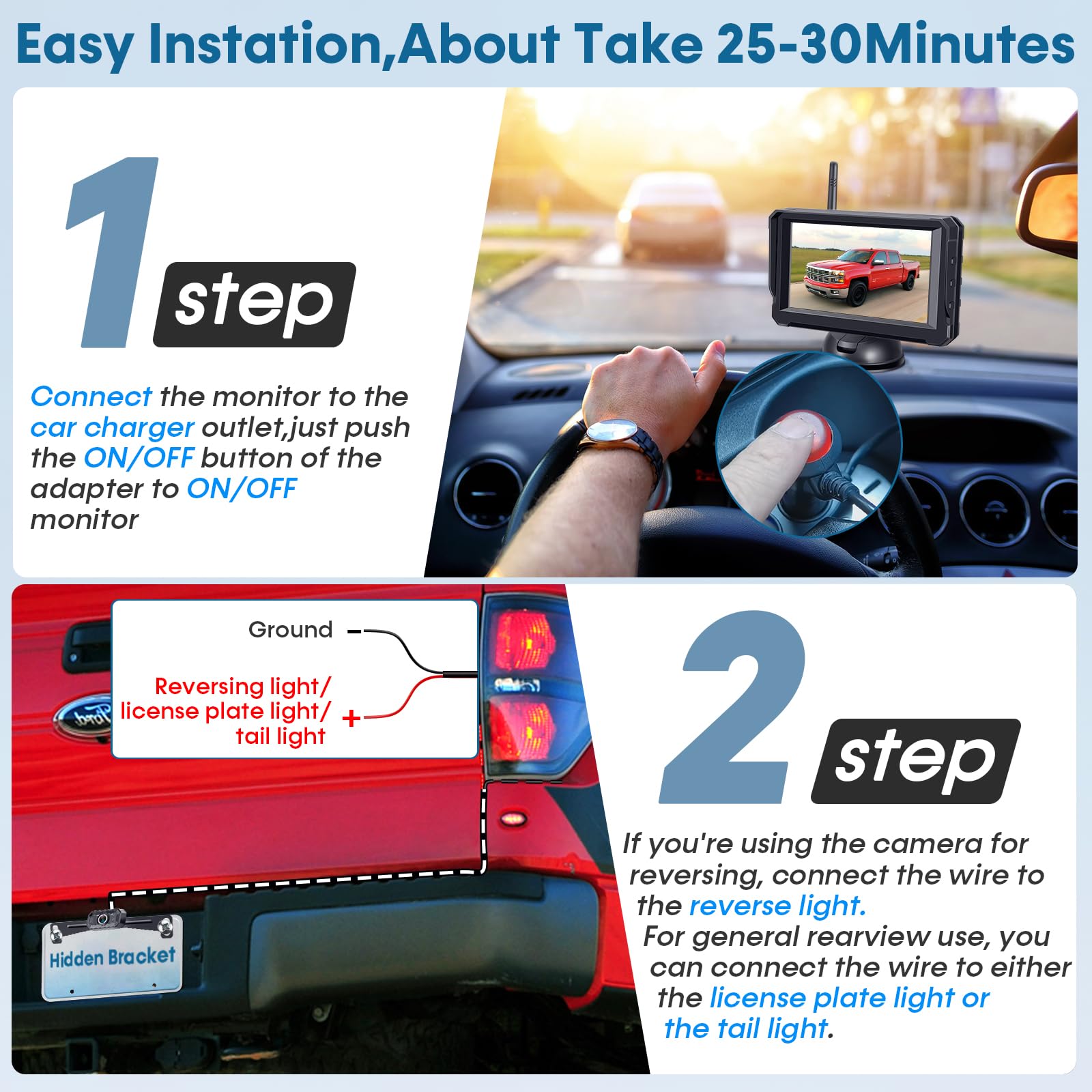 Wireless Backup Camera for Trucks: 1080P HD Display, IP69K Waterproof, Night Vision, Dual-Camera Support, DIY Installation, Customizable Parking Lines by Befumly H21