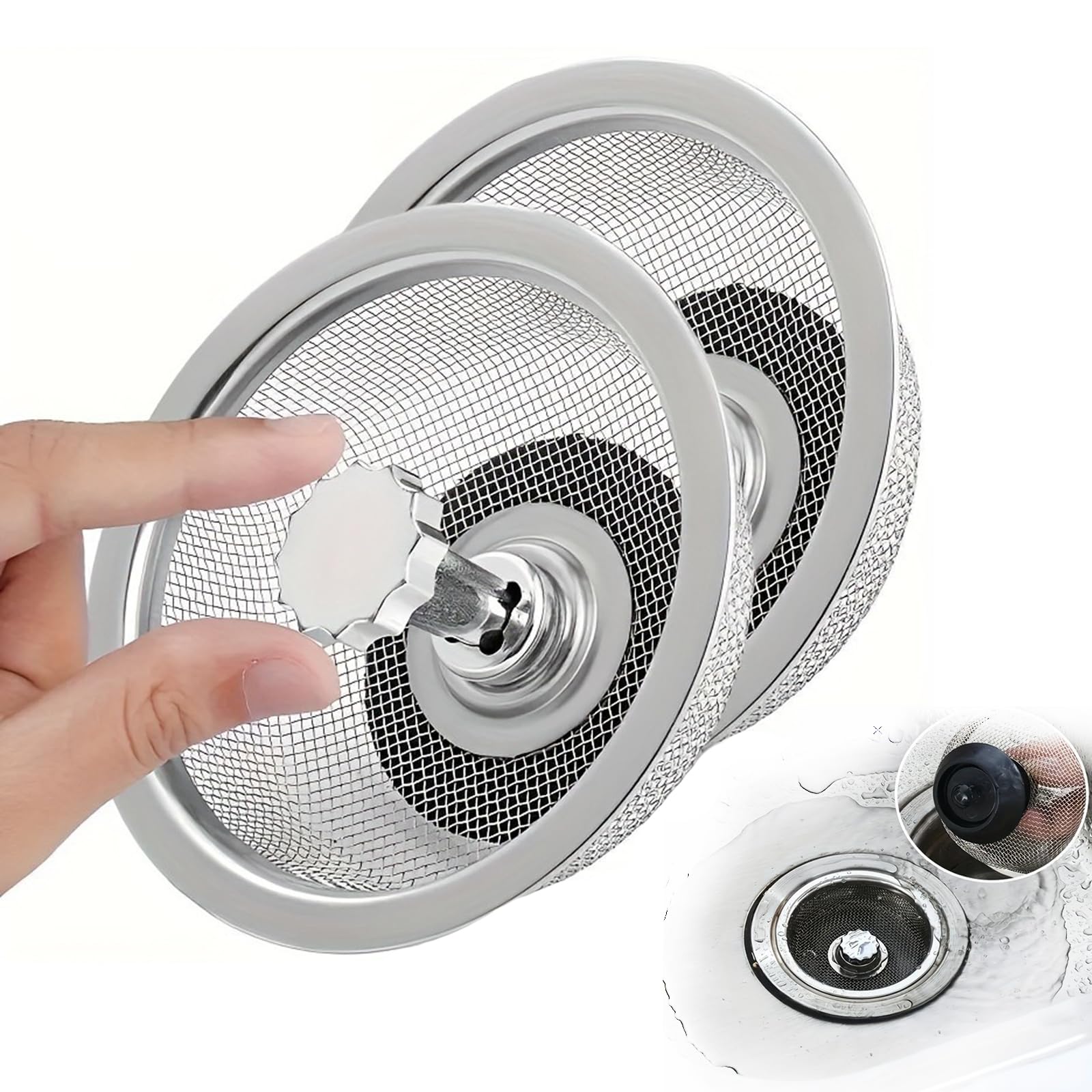 Filtre d'évier de cuisine haut de gamme en acier inox 304 durable lot de 2 bouchons 78mm