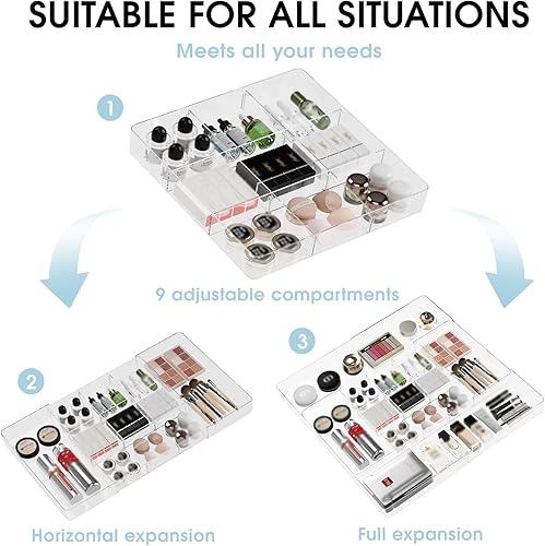 Miniatura 4 de MIUOPUR Organizador de cajones expandible, ancho (10.6"-20.1") profundidad (11"-20.1"), organizador de cajones de maquillaje transparente con 6