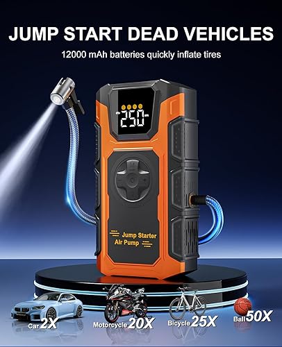 Miniatura 4 de Compresor de aire portátil para inflador de neumáticos, mini bomba de aire inalámbrica de 150 PSI para automóvil, motocicleta, bicicletas, bolas