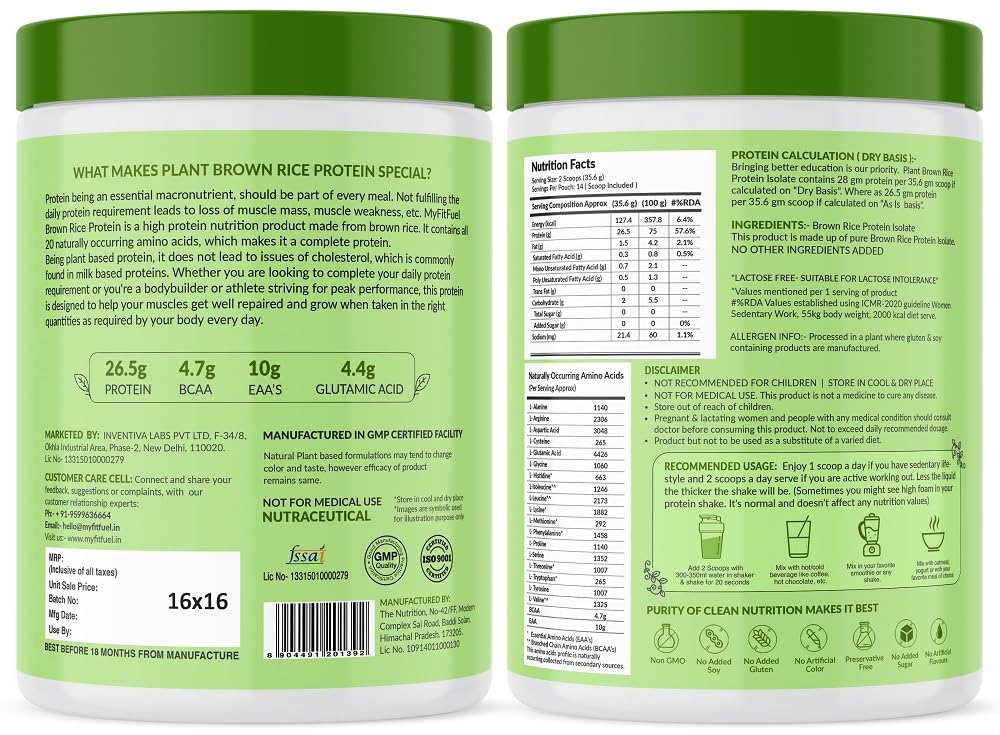 MyFitFuel Plant Brown Rice Protein, 500g (Unflavored) 4