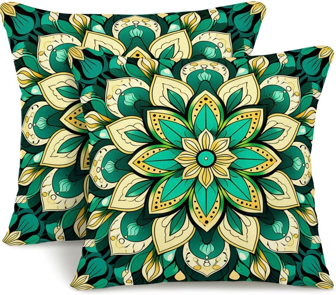 Wangllpgy Green Cushion Covers 35Cm X 35Cm Set Of 2 Throw Pillow Covers Bohemian Pillow Cases Autumn Sofa Cushions Decorative Pillows With Invisible Zipper Pillowcases For Bedroom Living Room Garden -Gy463