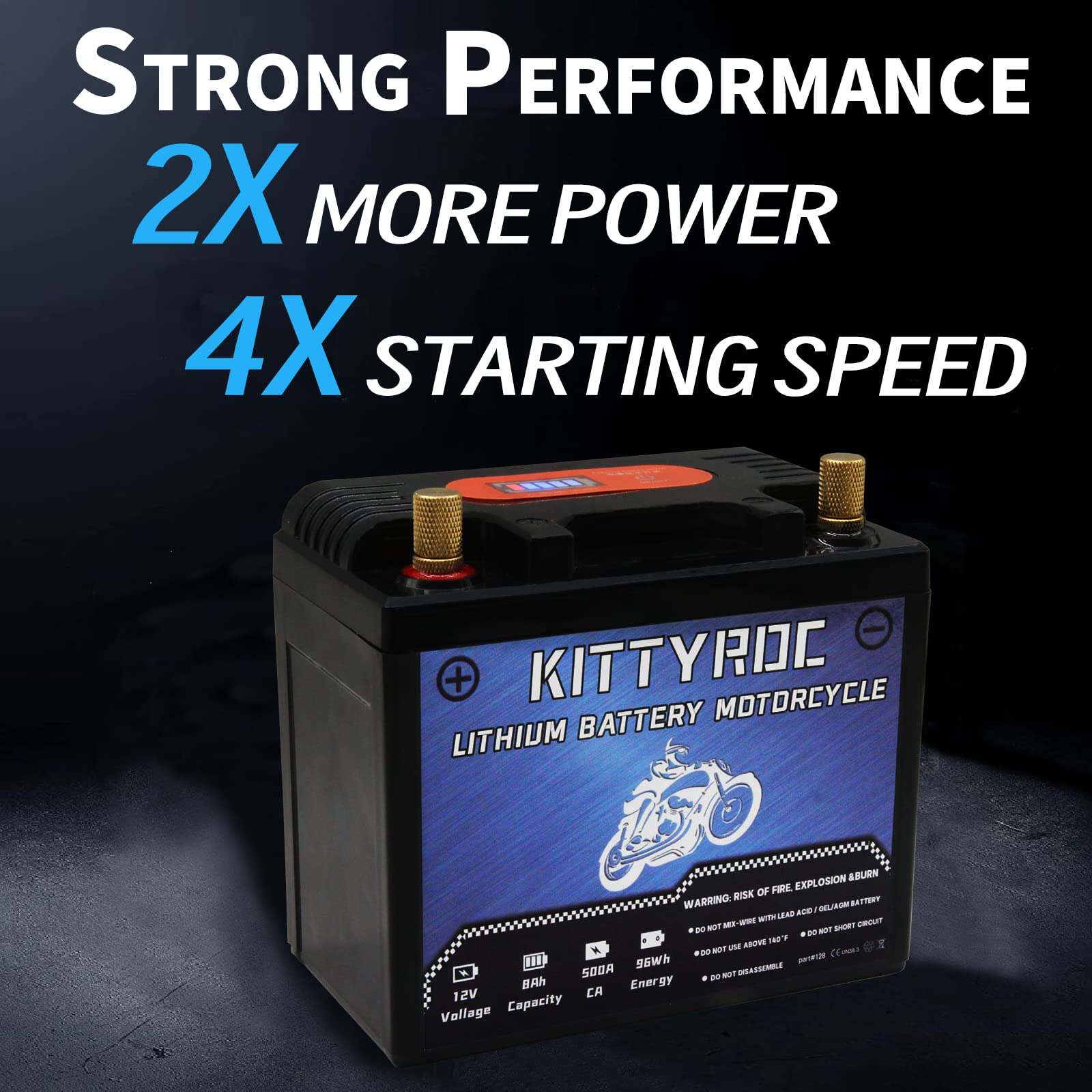 12V Lithium Moto Batteries 8Ah 500A, LiFePO4 Batteries with Smart BMS, Replacement ATV, UTV, Moto, Lawn Mower, Jet Ski, Snowmobile, 4 Wheeler, Tractor, Scooter and Generator Batteries