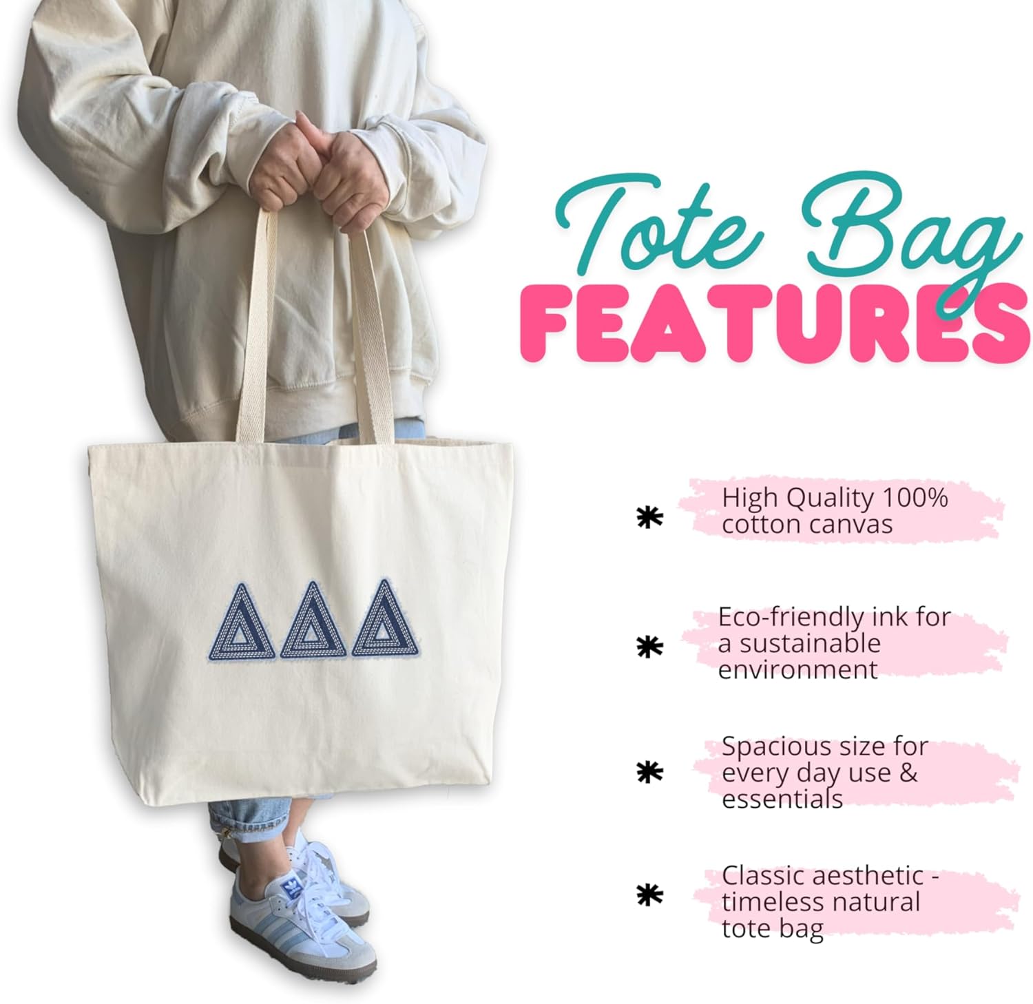 Denim Letters Sorority Tote Bag - Canvas Tote - Big Little Gifts, Bid Day, Recruitment, and Everyday Campus Use - Image 4