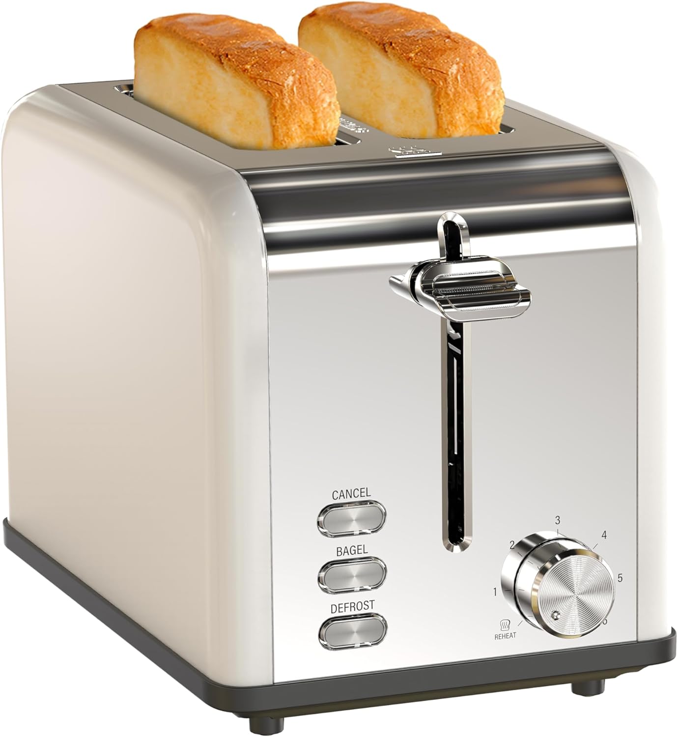 Simple Deluxe 2-Slice Toaster, 6 Browning Setting and 3 Function Stainless Steel Toaster, Extra Wide Slot & Removable Crumb Tray, for Bread & Waffle, White