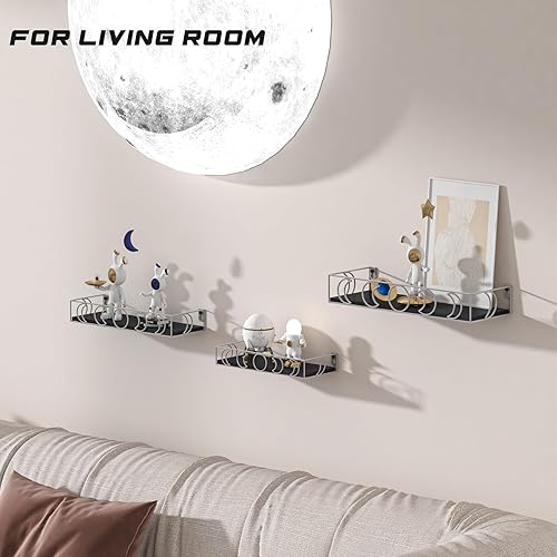 Miniatura 2 de Estantes de pared de fase lunar negro y plateado, paquete de 3 estantes flotantes pequeños para plantas de libros para dormitorio, habitación de