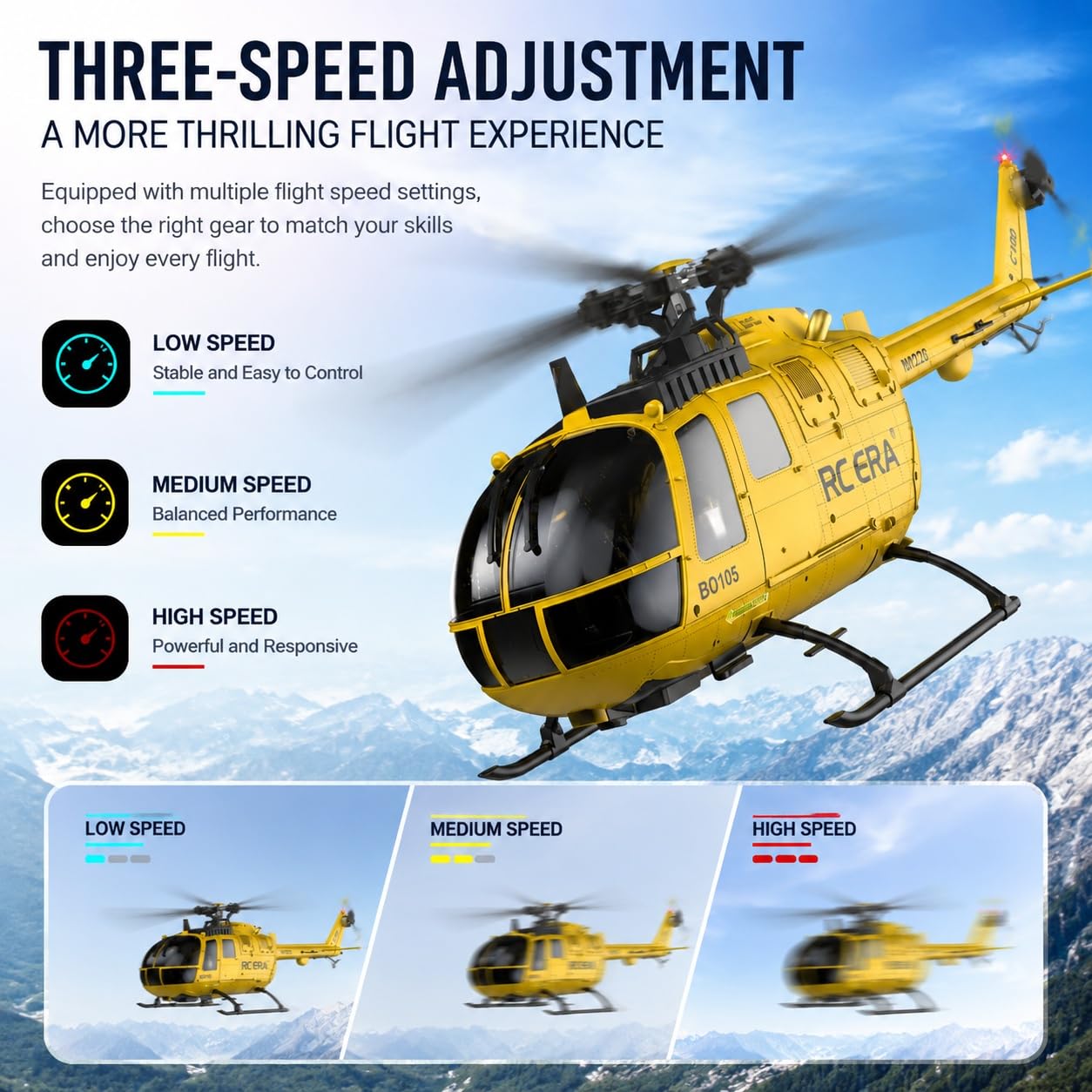Elicottero radiocomandato BO-105 con decollo/volo invertito a un solo tasto giroscopio barometrico a 6 assi a 6 canali + LiDAR TOF Aeromobile radiocomandato per adulti(Camouflage)
