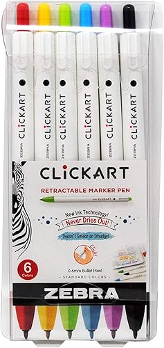Click Art - Rotulador retráctil, punta fina, 0.024 pulgadas (0.6mm), colores surtidos, paquete de 6