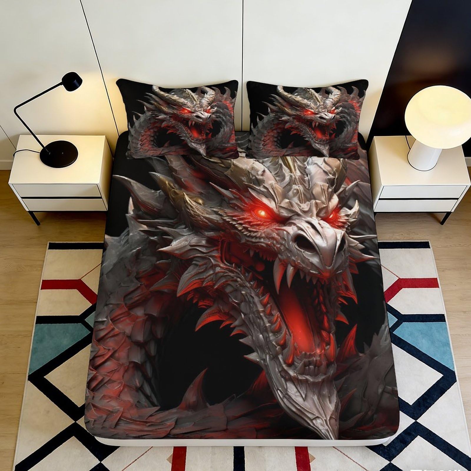 3D Printed Fiery Dragon Fitted Sheet Microfiber Mattress Cover for Bedroom Youth Dorm Protection Decor 120x200cm 120x200x25cm