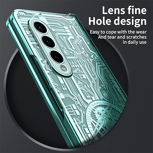 Miniatura 4 de Funda para Samsung Galaxy Z Fold 4 5G, patrón de engranaje mecánico, protección de bisagra, cubierta de policarbonato chapado transparente con