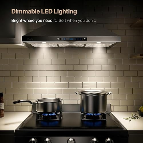 Miniatura 15 de HisoHu Campana extractora de montaje en pared de 30 pulgadas, convertible sin ductos/conductos, campana de cocina de acero inoxidable de 1000 CFM