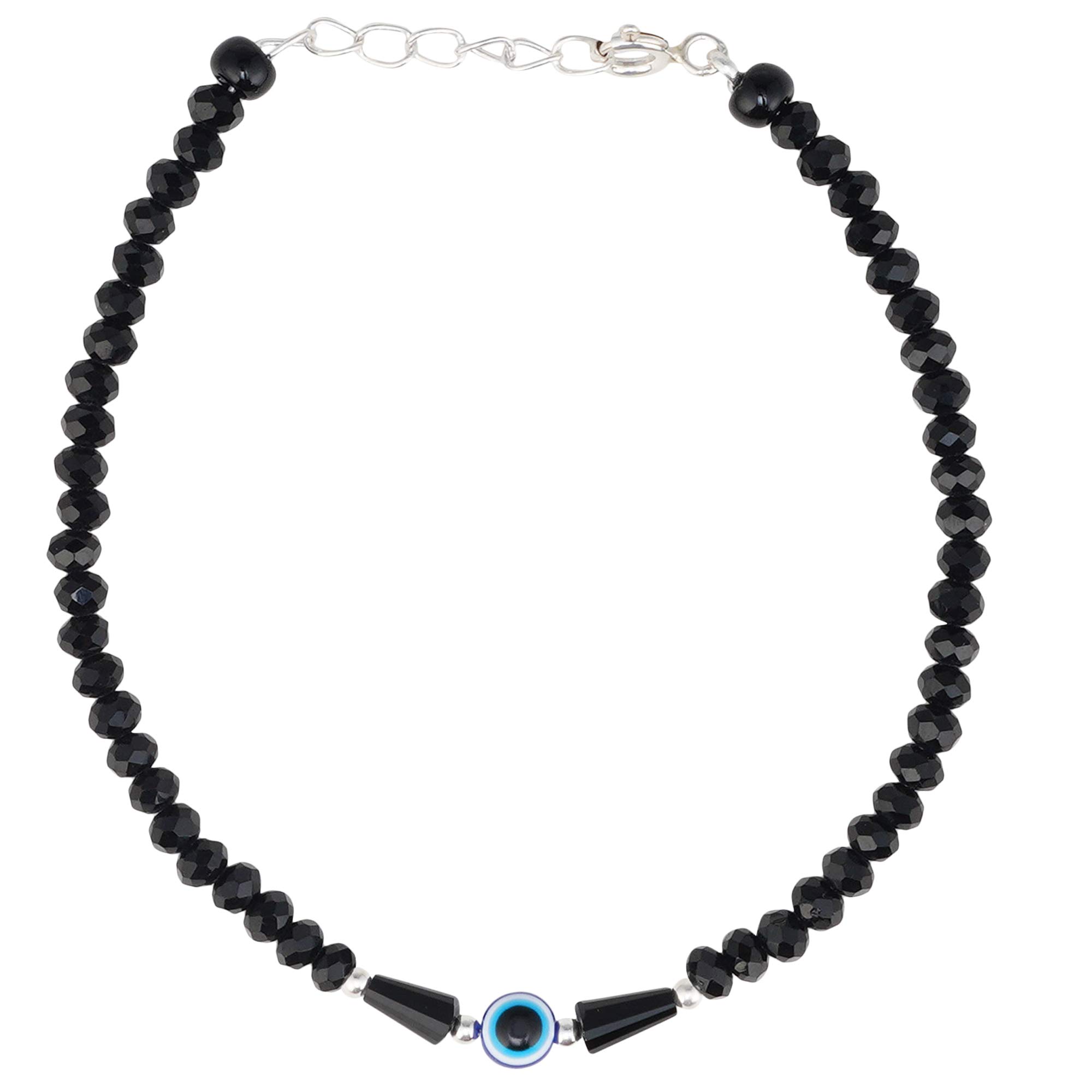 DHRUVS COLLECTION 925 Silver Evil Eye Nazariya Black Bead Rakhi Bracelet for
