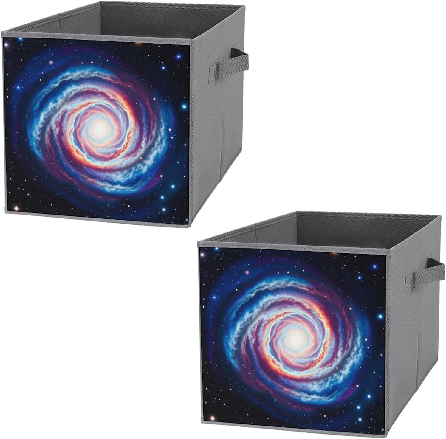 Outer Space Nebula Gas Cloud Foldable Storage Box with Handles, Durable Oxford Storage Cubes, 2PCS Collapsible Closet Organizer for Home, Shelf, Office, Travel