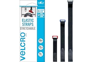 VELCRO Brand VEL-30794-AMS Elastic Cinch Straps w/Buckle - 6 pc Variety Pack 8"-15"-30"