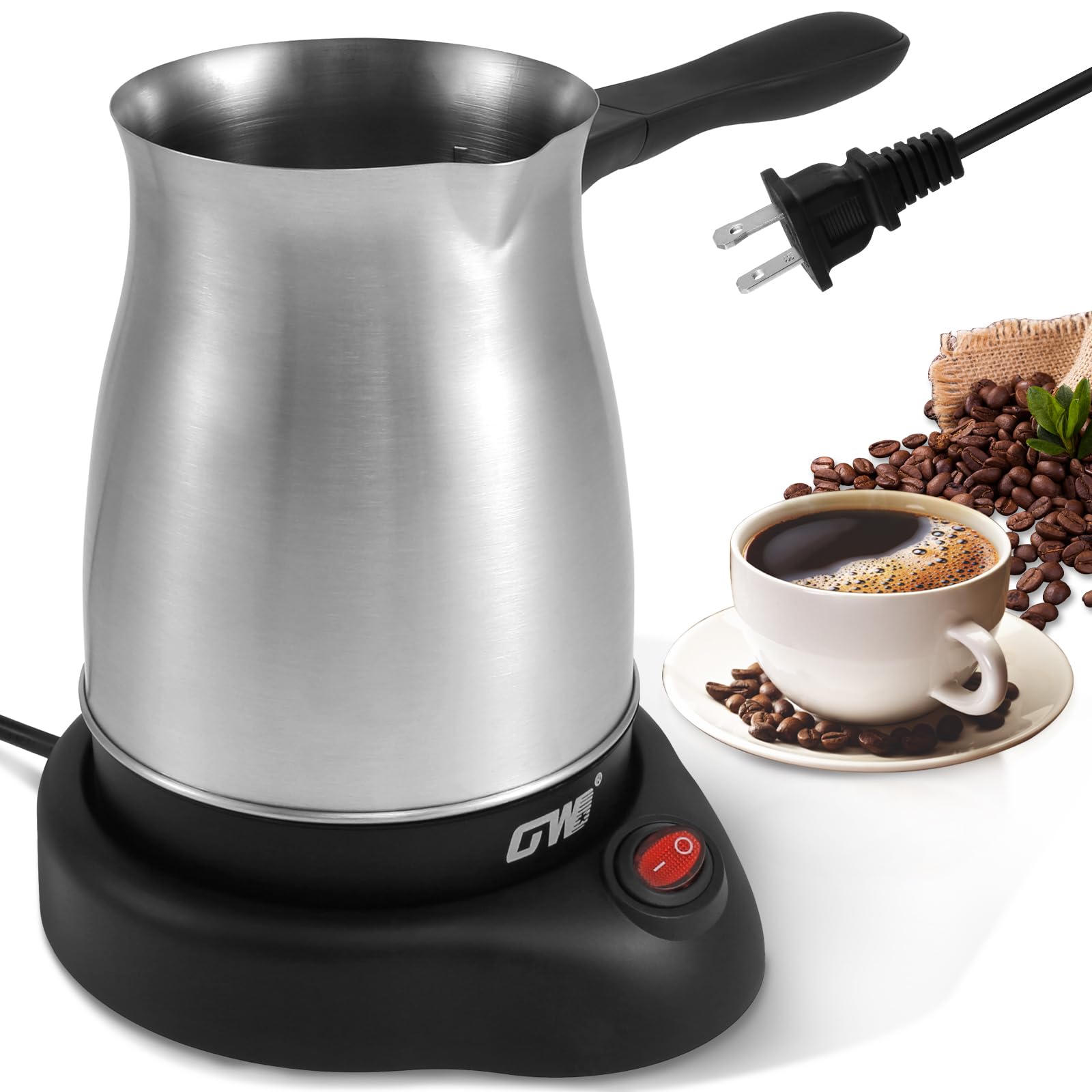 Turkish Coffee Pot 600ml Turkish Coffee Maker 5 to 6 Cups Capacity 110V Stainless Steel Electric Coffee Machine