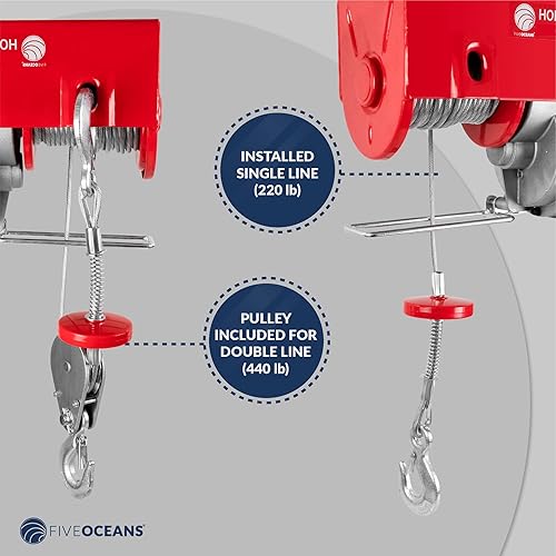 Miniatura 4 de Five Oceans Polipasto eléctrico, sistema de polea de elevación, cabrestante eléctrico de 440 libras con control remoto inalámbrico de 110 voltios -