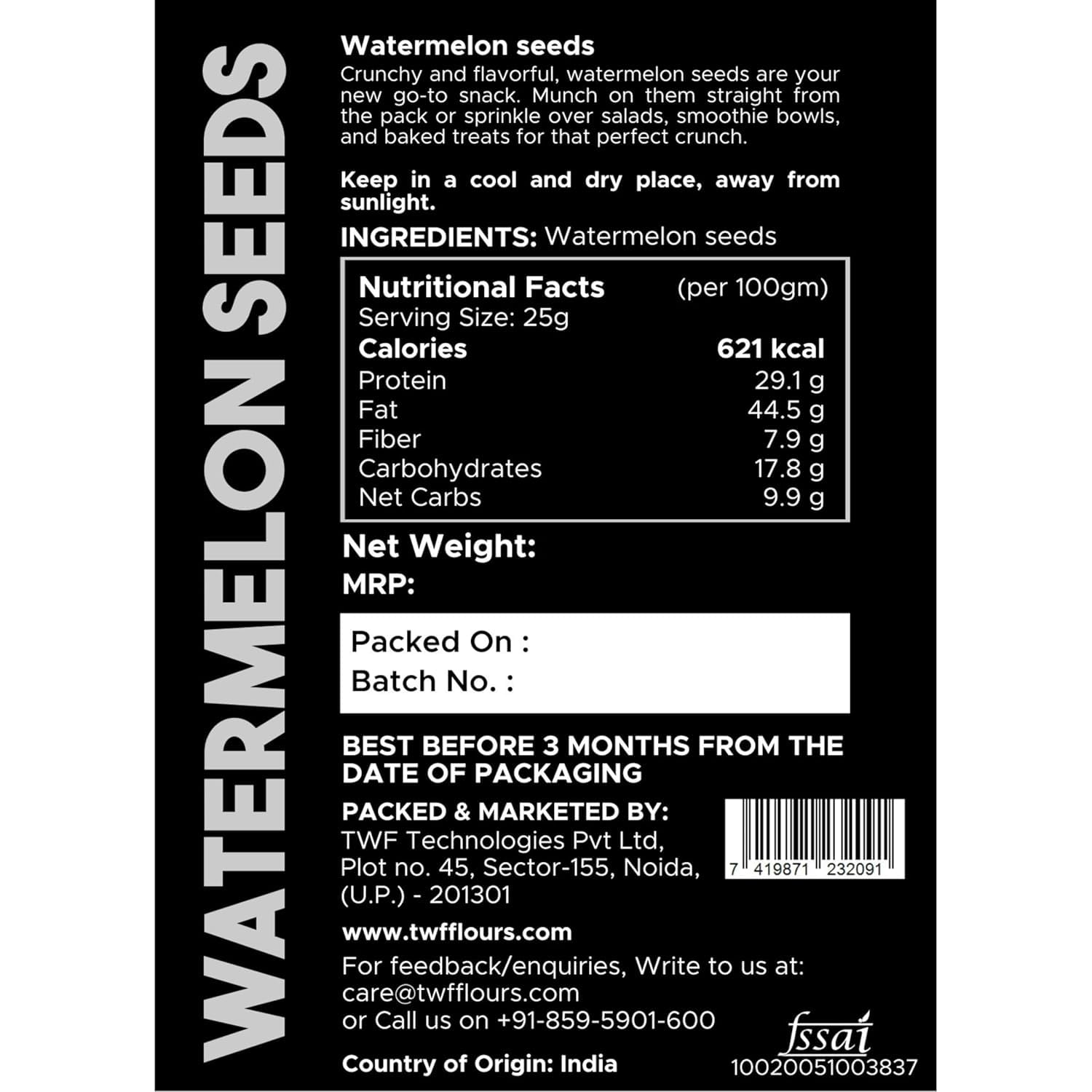 TWF Virgin Watermelon Seeds | 500g | AAA Grade Seeds for Eating | Gluten Free | Tarbuj Beej | Magaj Seeds | Non GMO | Rich In Protein & Dietary Fibre | Without Shell | Resealable Pack | Healthy Snack | Unroasted | Unsalted | Highest Natural Potency - Image 3 thumbnail