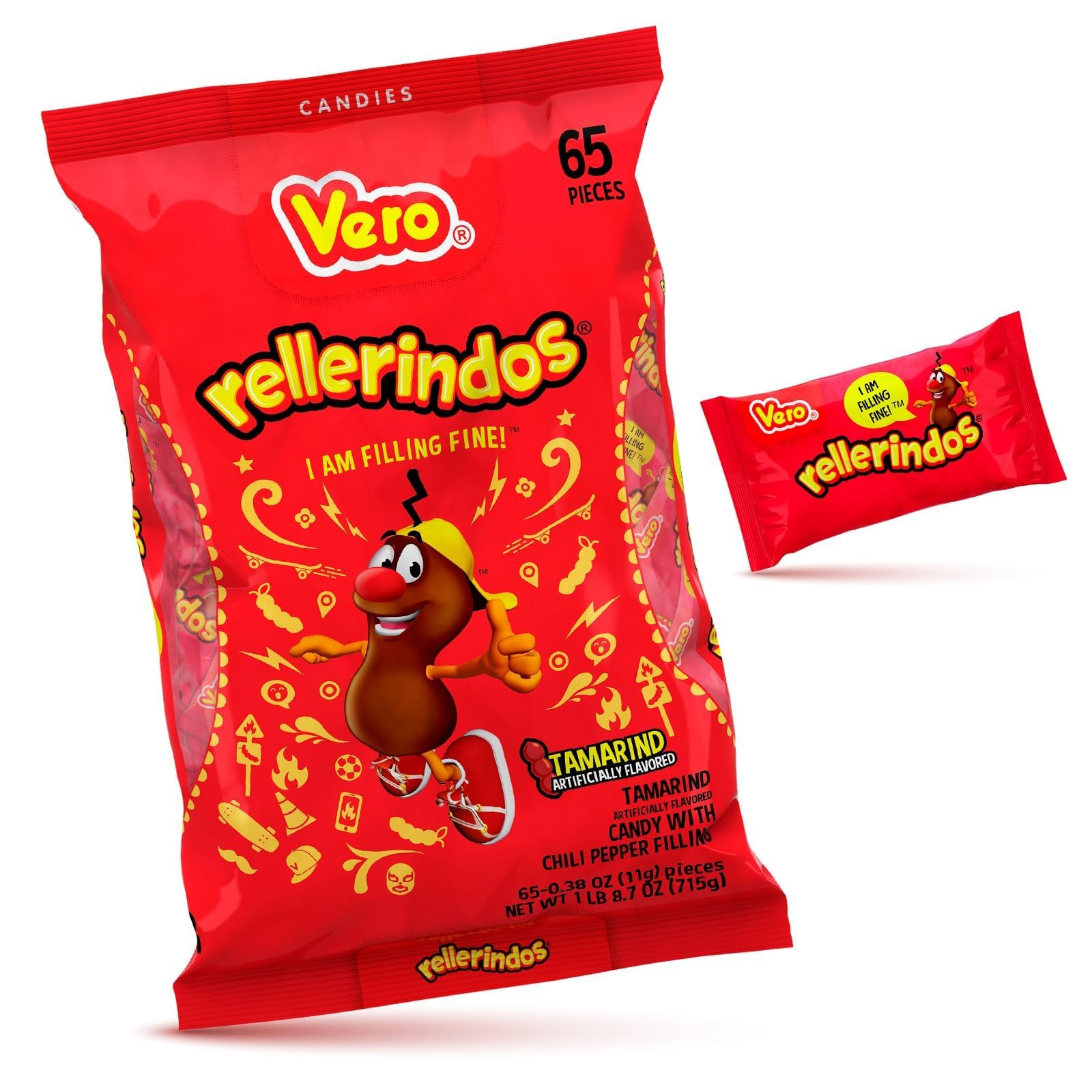 Vero Rellerindos Tamarind Hard Candy, Mexican Candy, 65 Count Bag