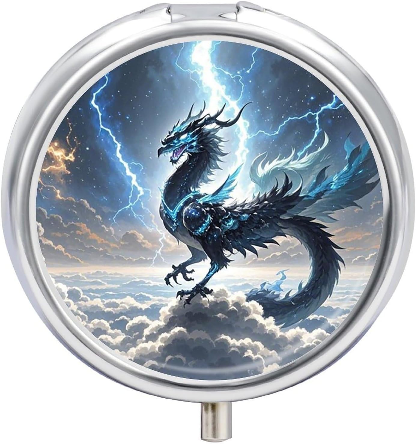 Round Daily Flying Dragon Pill Case with 3 Compartment & Mirror