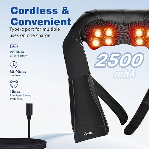 Miniatura 3 de Joyset Masajeador de cuello inalámbrico Shiatsu Masajeador de cuello y espalda con calefacción sin calefacción fácil de lavar cubierta de tela para