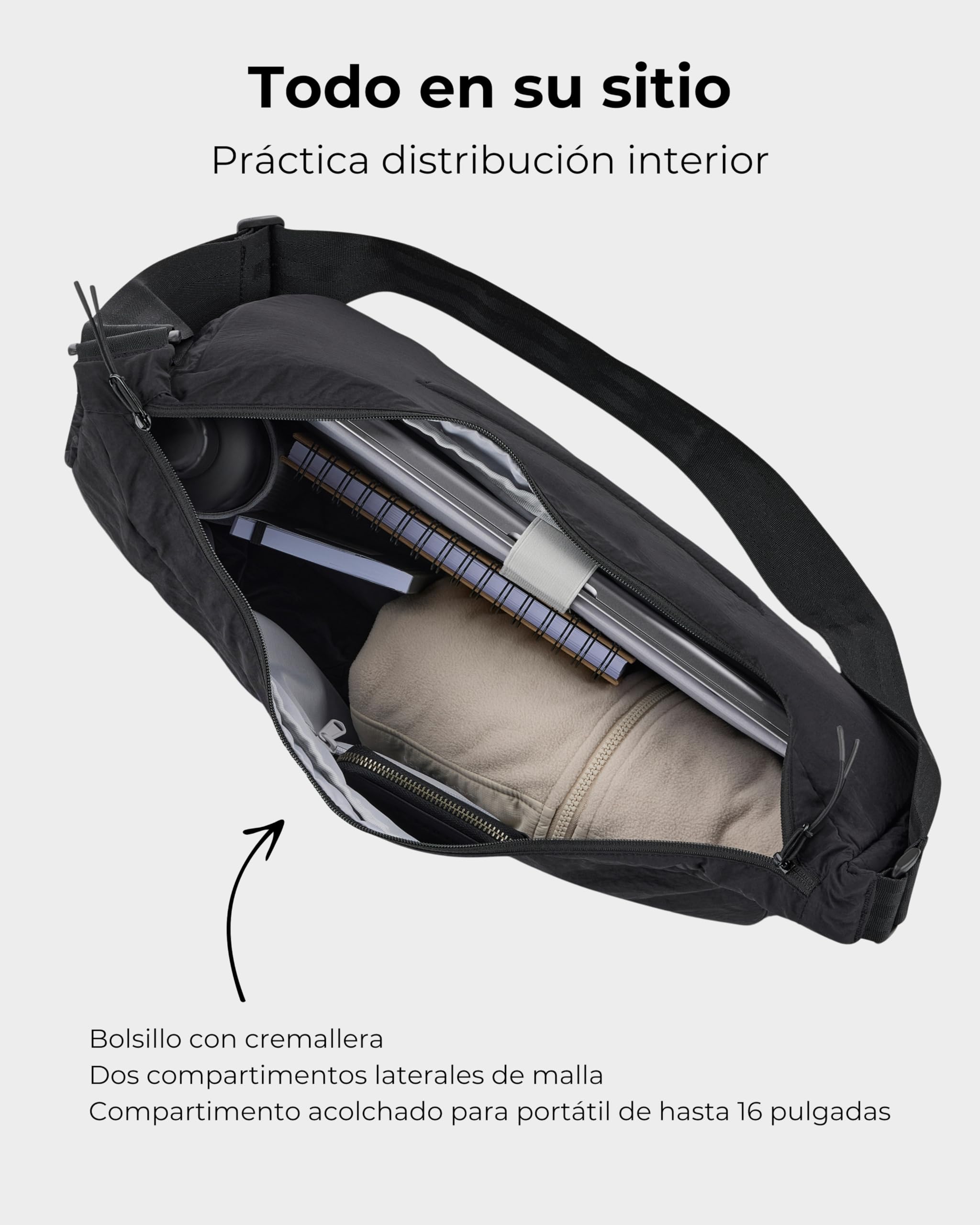 Johnny Urban Bolso Bandolera Mujer Hombres Negro - Kaia XL - Puffer Moon Bag - Bolso Riñonera de Media Luna - Correa Ajustable - Repelente al agua