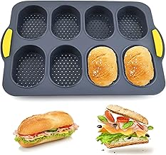 MUJUZE Silicone Bread Pan for Baking, Silicone Bread Mold Pan Mini Baguette Baking Tray Hot Dog Bun Pan with 8-hole Baguette Nonstick &Easy Clean&Heat Resistant