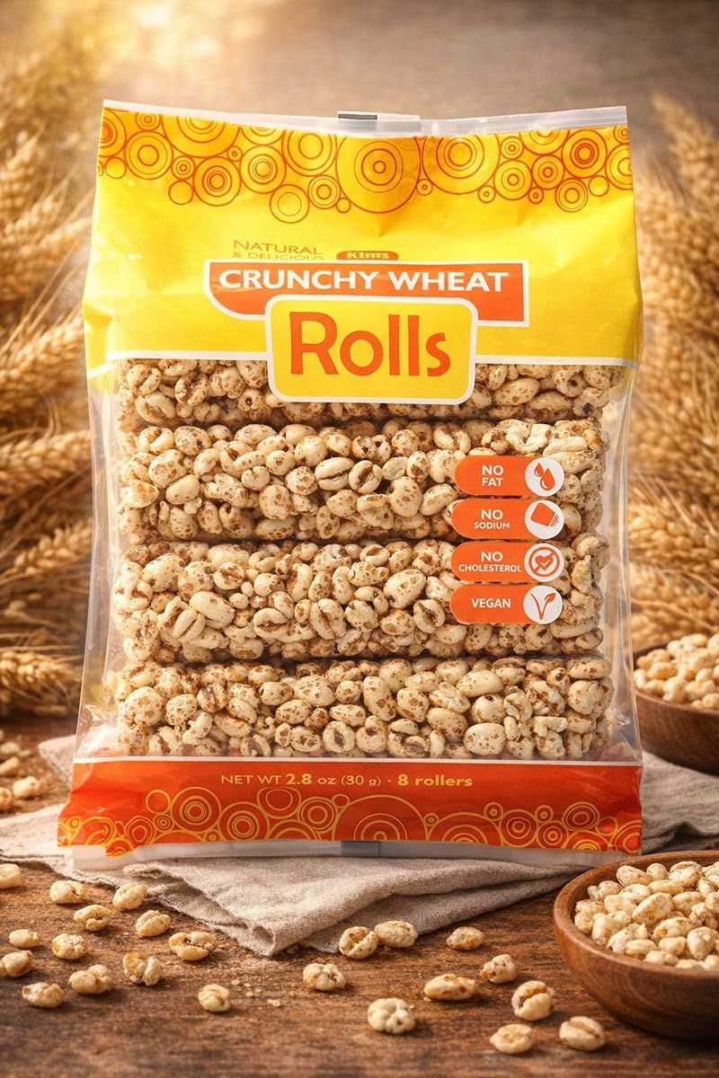Kim’s Magic Pop Crunchy Whole Wheat Rolls | 12 Bags | 8 Rolls Each | Multigrain, Vegan, Vegetarian | Natural Ingredients | No Fat, No Sodium, No Cholesterol | Healthy, Sweet Snack | Natural Cane Sugar
