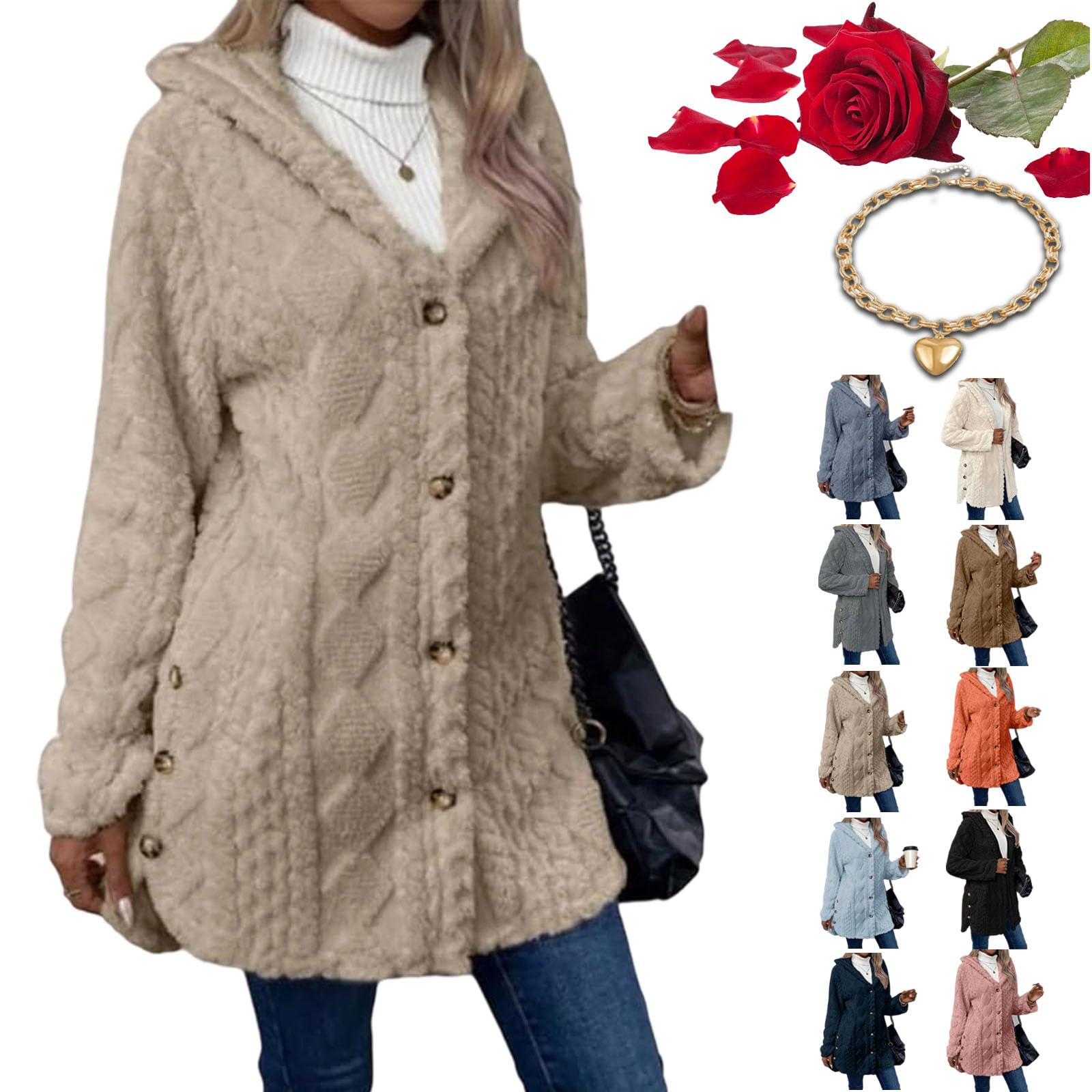 Womens Jacquard Hooded Cardigan Long Sleeve Coat Fall Winter Warm Fashion Hooded Sweaters for Casual Daily Wear
