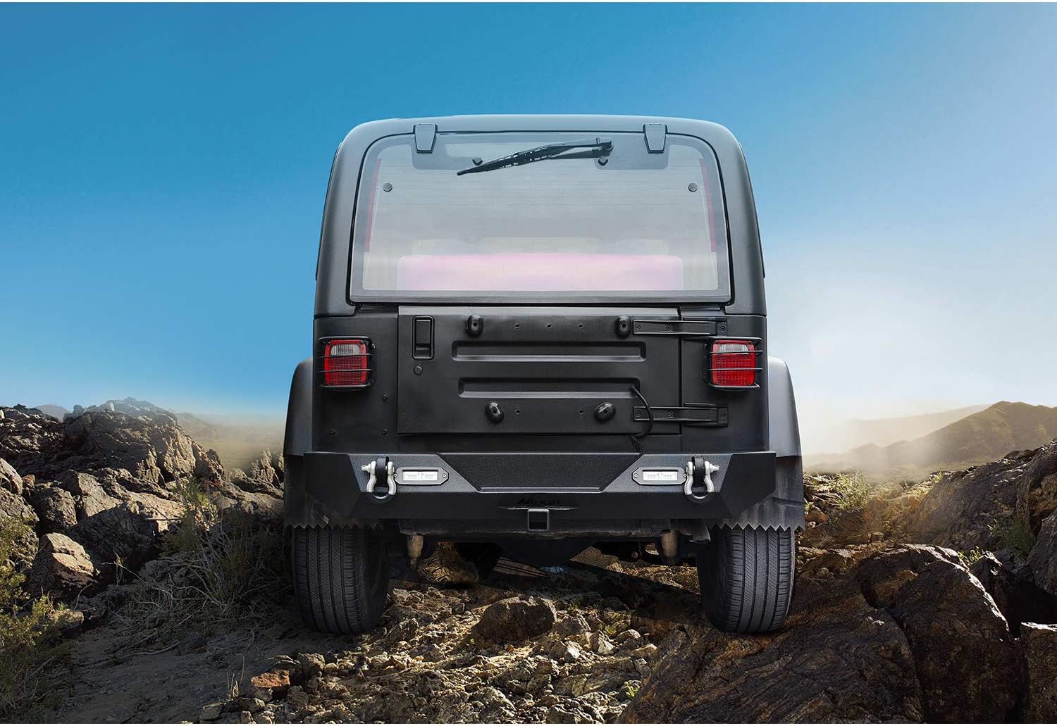 Nilight Rear Bumper Compatible for 1987-2006 Jeep Wrangler TJ&YJ,Rock Crawler Bumper with Hitch Receiver & 2X Nilight Upgraded 40W LED Lights Off Road Textured Black