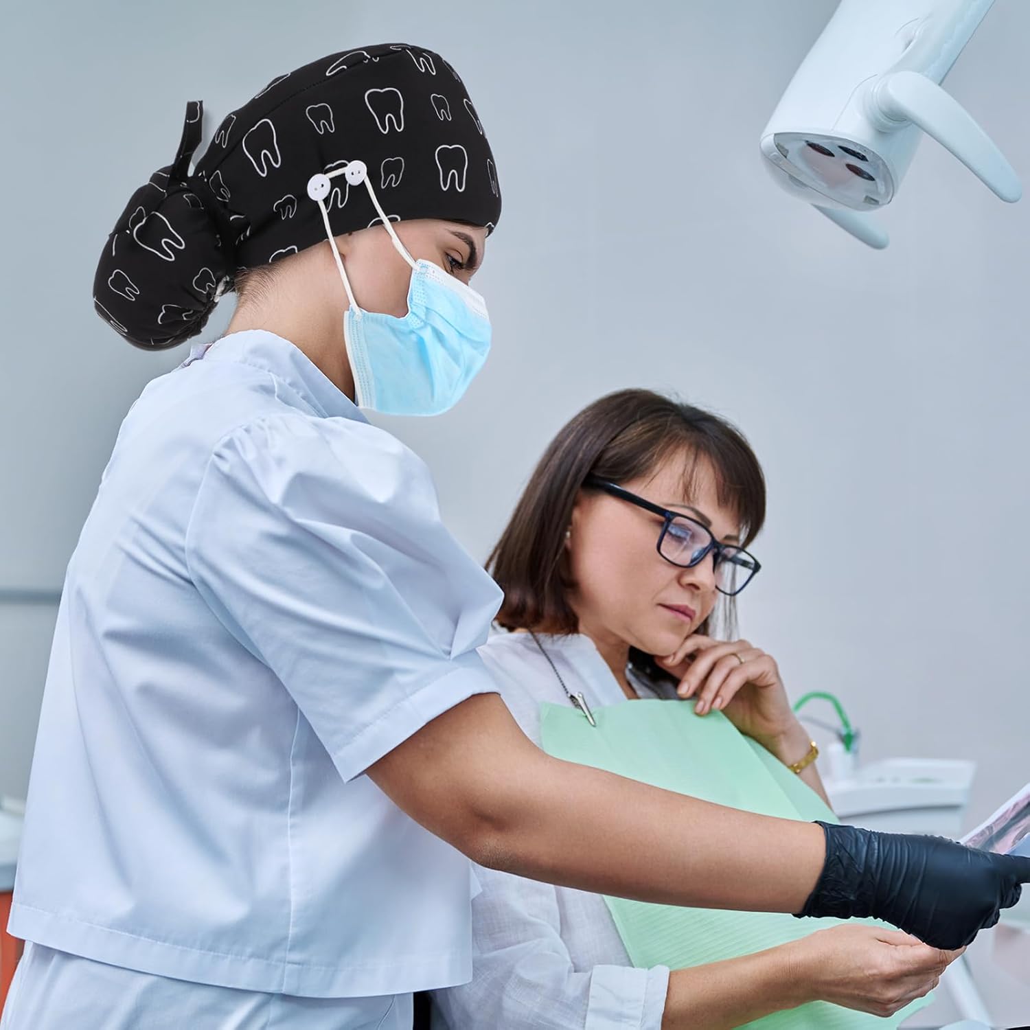 Unittype 4 Pcs Nurse Caps for Women Nursing Working Caps with Button and Sweatband Adjustable Elastic Scrub Hats for Dentist - Image 4