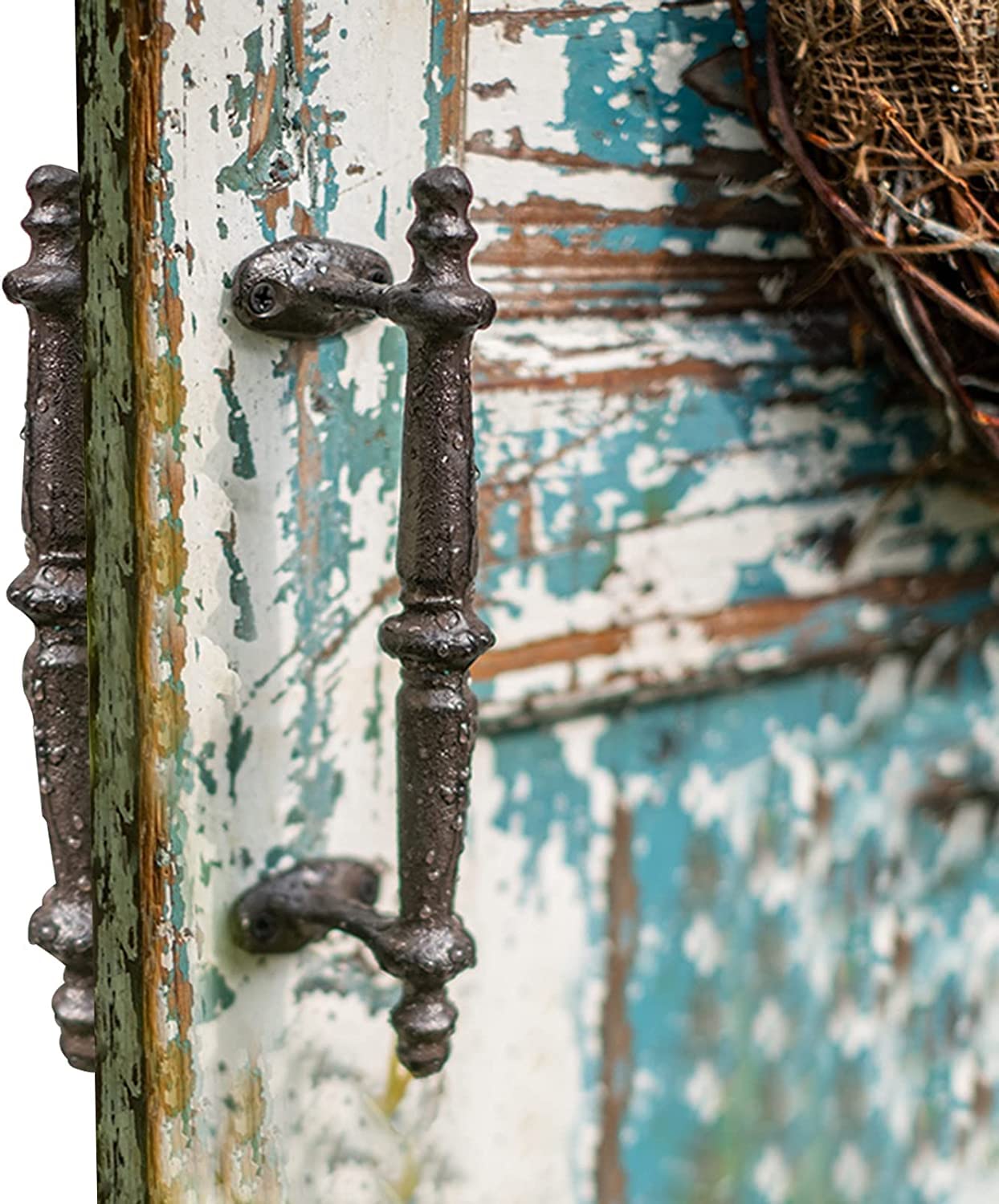 DFGHNBVC Modern Rustic Push Pull Bar Handles - 2Pcs Cast Iron Gate Pulls, Antique Finish, Easy Install For Interior Exterior Doors - Stylish Barn Door Hardware