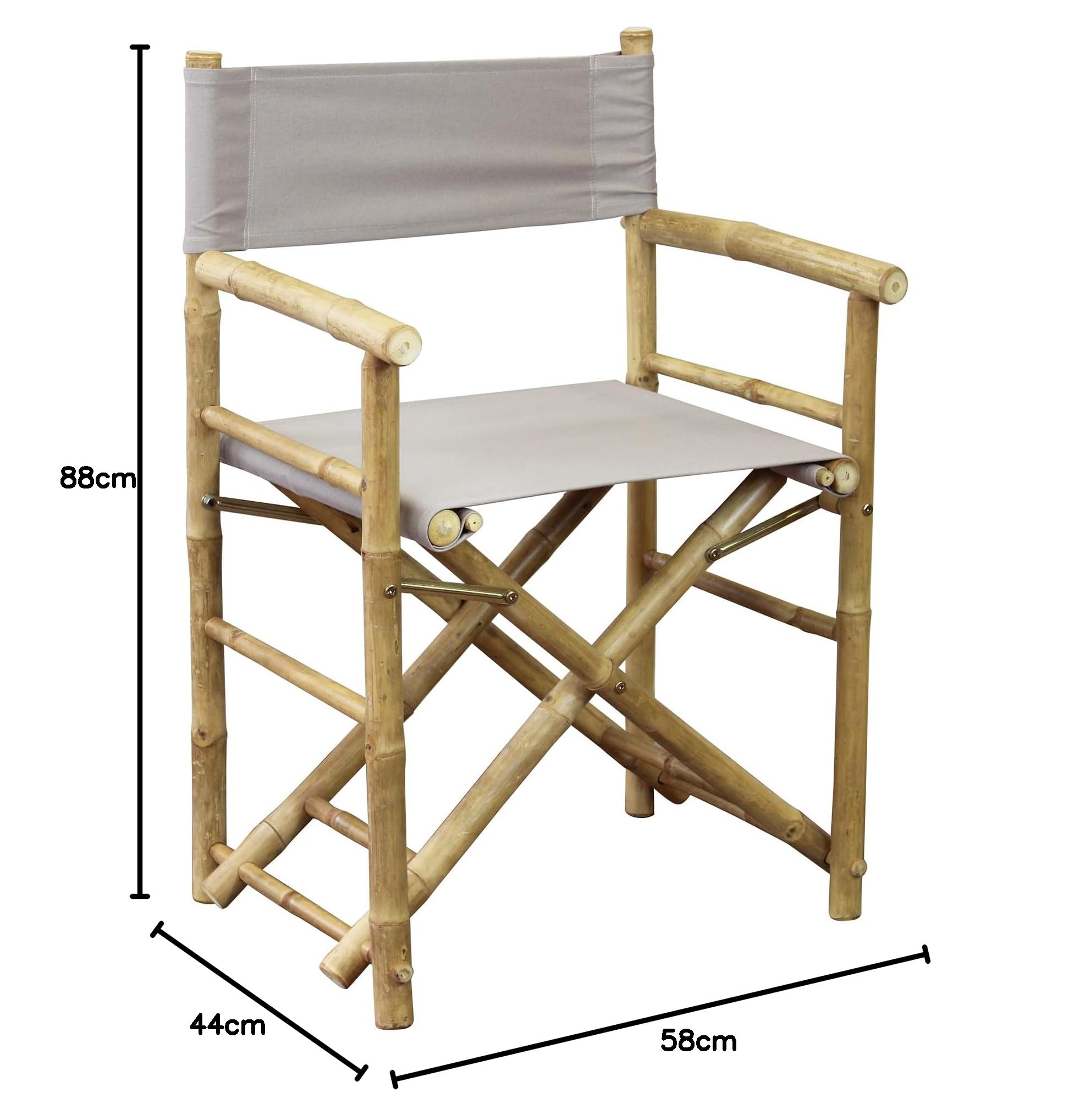 milani home - poltrona regista pieghevole, bamboo e tessuto, tortora e marrone, seduta pieghevole outdoor