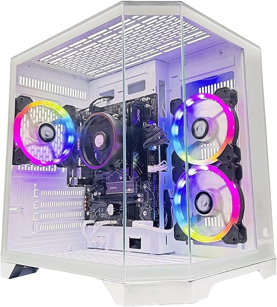 NitroPC - Bronze Plus Pack | Full Gaming PC (AMD Ryzen 5 5655G 6/12 4.6GHz, RX Vega 7, 16GB RAM, M.2 1TB, Windows 11 Pro, RGB | WiFi, 24" Display, Keyboard, Mouse, Headphones) Desktop PC (White) - 3