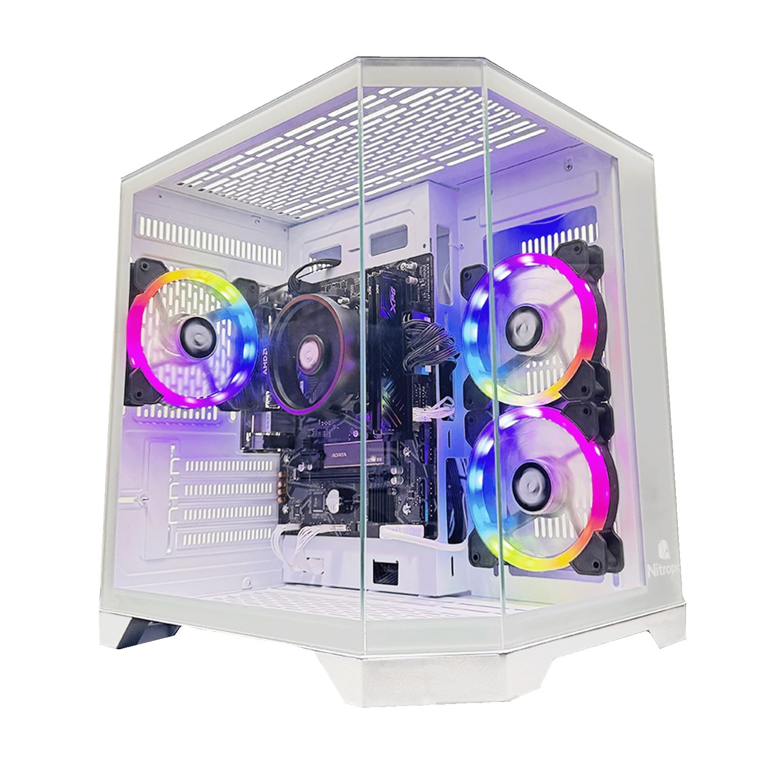 NitroPC - Bronze Plus Advanced Gaming PC (AMD Ryzen 5 5600GT 6/12 4.6GHz, RX Vega 7, RAM 32GB, M.2 1TB, Windows 11, RGB Lighting, WiFi) Desktop Computer, PC Gamer (White)