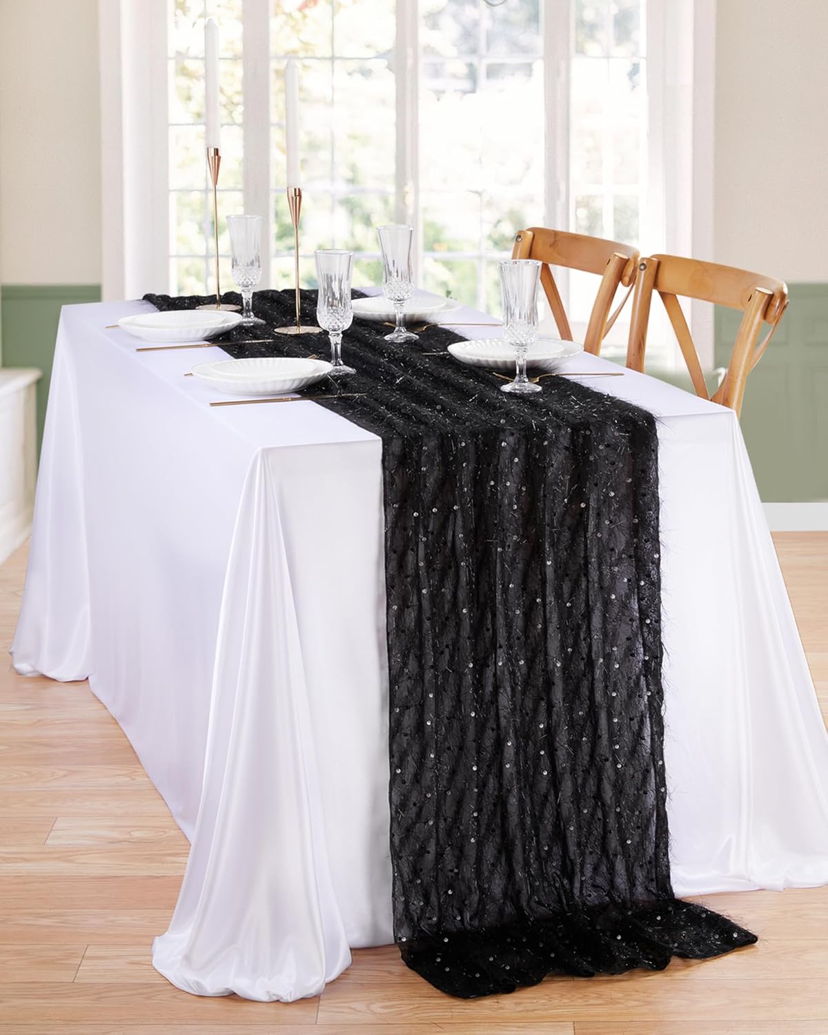 Black Table Runner Sheer Table Runner Halloween Table Runner 10ft
