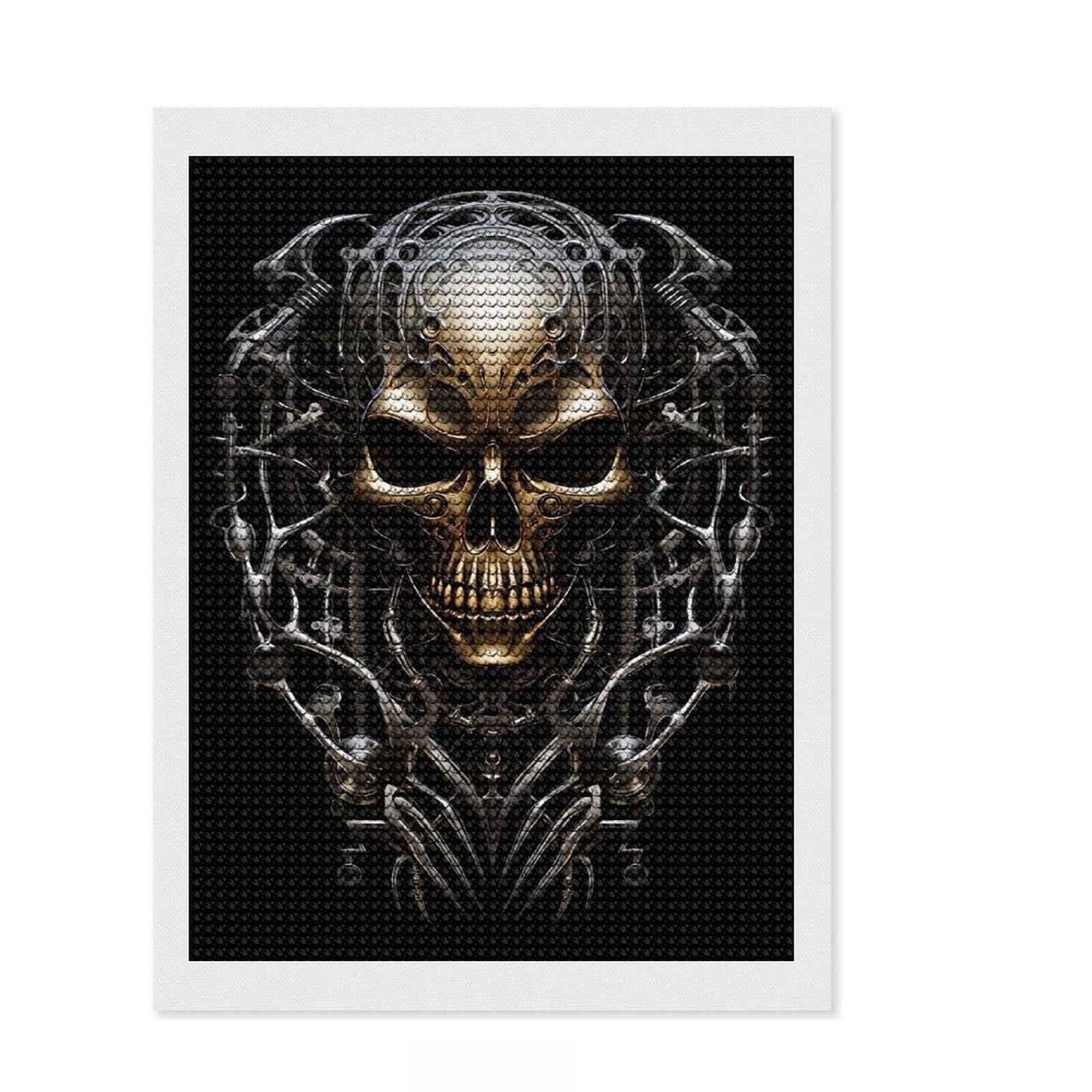 Junmoney Metallic Skull Artwork Diamond Painting Set 12"x16", with Tool Kit, Office Decor, Creative Hobby, Fun Craft Activity, Winter Craft
