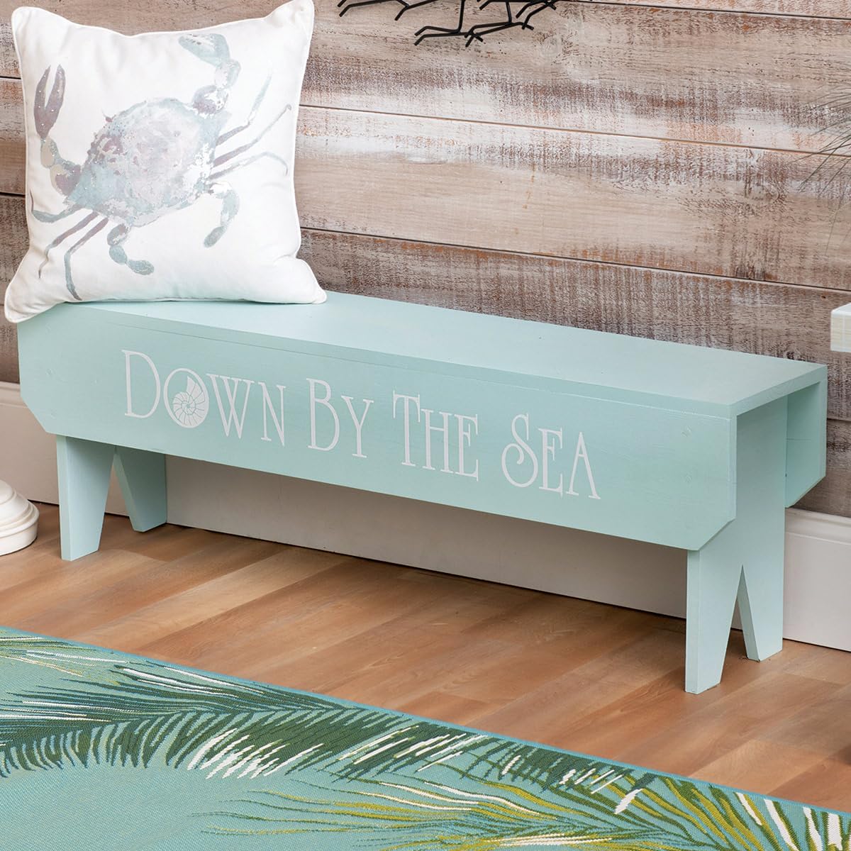 BLACK FOREST DECOR Down by The Sea Wood Bench, 48" W x 10 1/2" D x 16" H