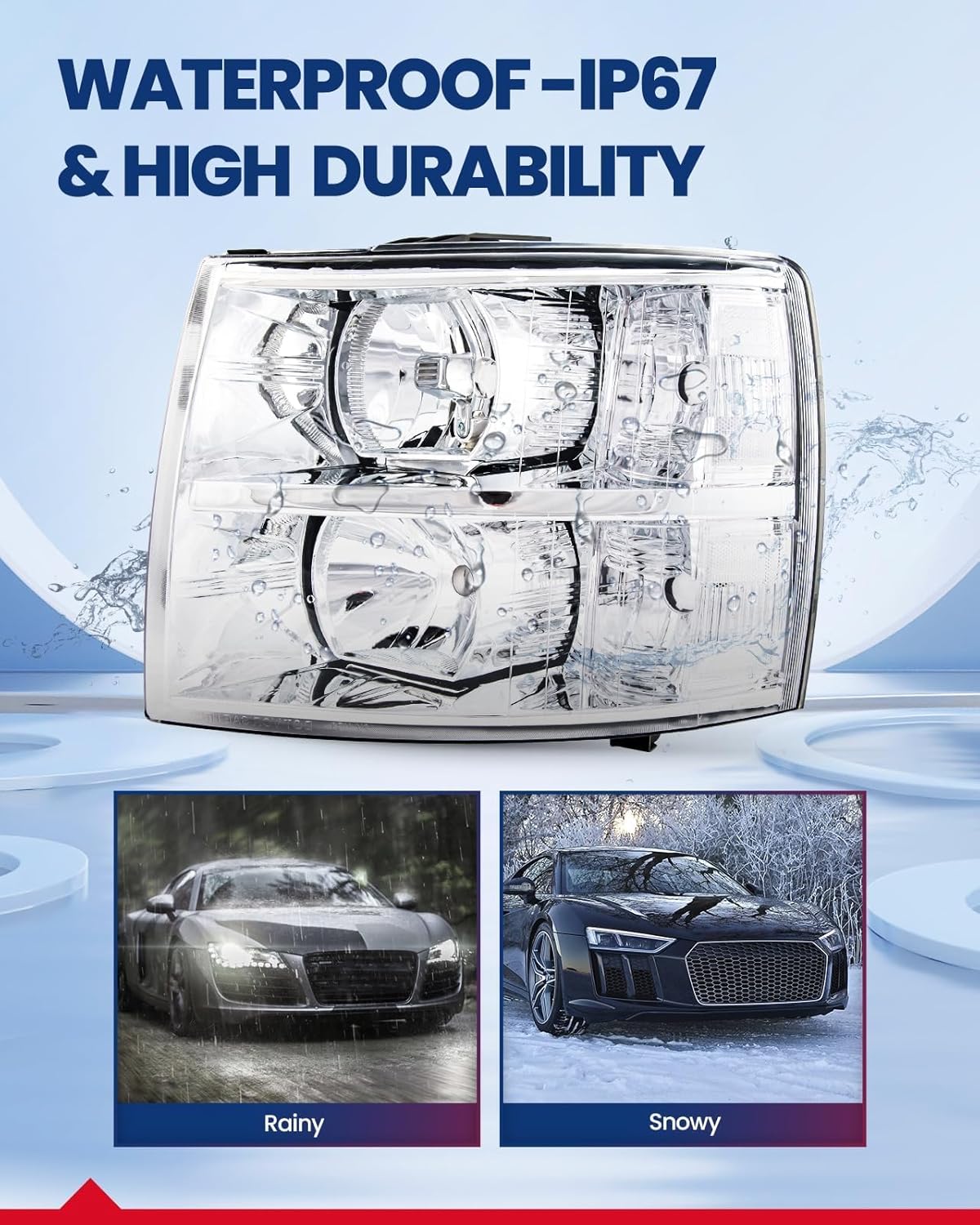 KAX Headlight Assembly Kit for 2012 Silverado Lights, Replacement Light Compatible with 2007-2014 Silverado 1500 2500 3500 Chrome Housing clear Reflector Driver and Passenger Side