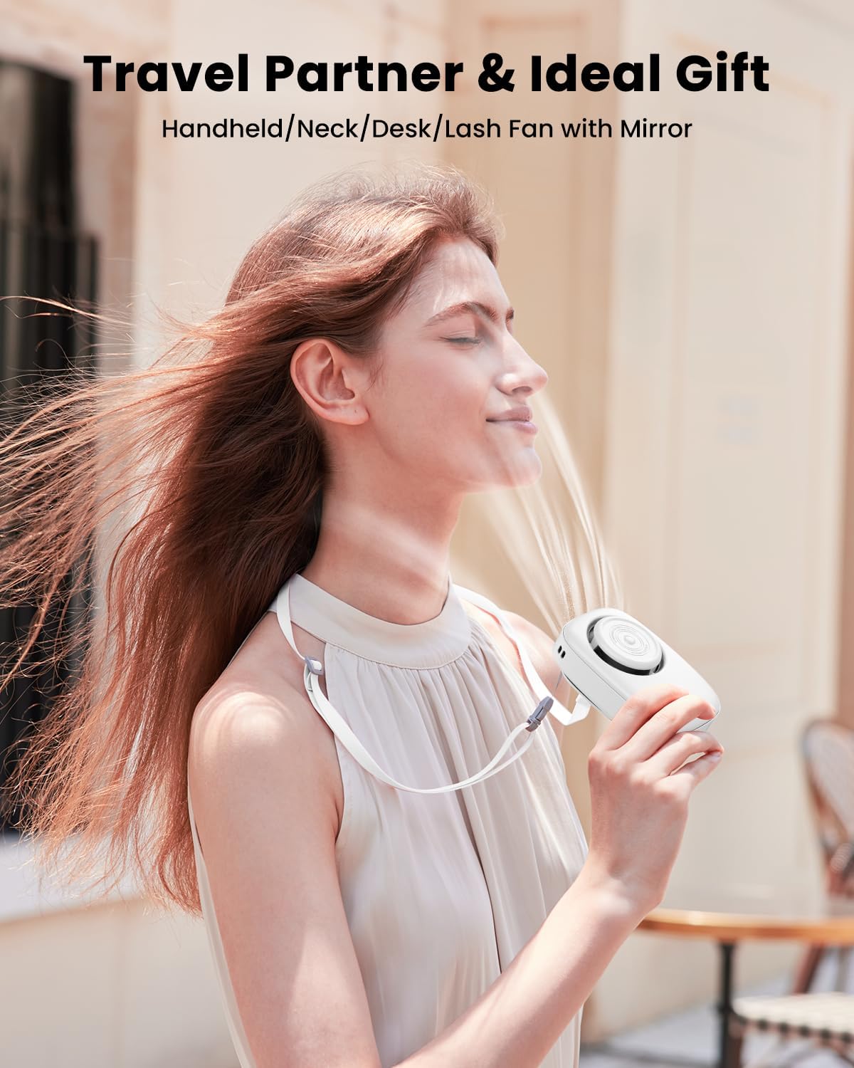Gaiatop Mini Neck Fan, Rechargeable Handheld Desk Use, LED Power Display 3 Speed 360°Rotate Mirror for Lash Makeup, Cute Camera Design Small Portable USB Fans Personal Cooling Travel Essentials - Image 2
