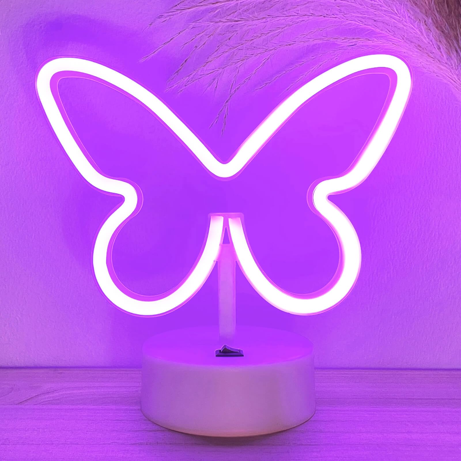 HOHOSIGN Butterfly Neon Sign Led Lights Butterfly Birthday Decorations Purple Lamp, USB/Battery Powered Butterfly Room Decor Girls Gifts Accessories for Nursery Table Party Home Bedroom Classroom
