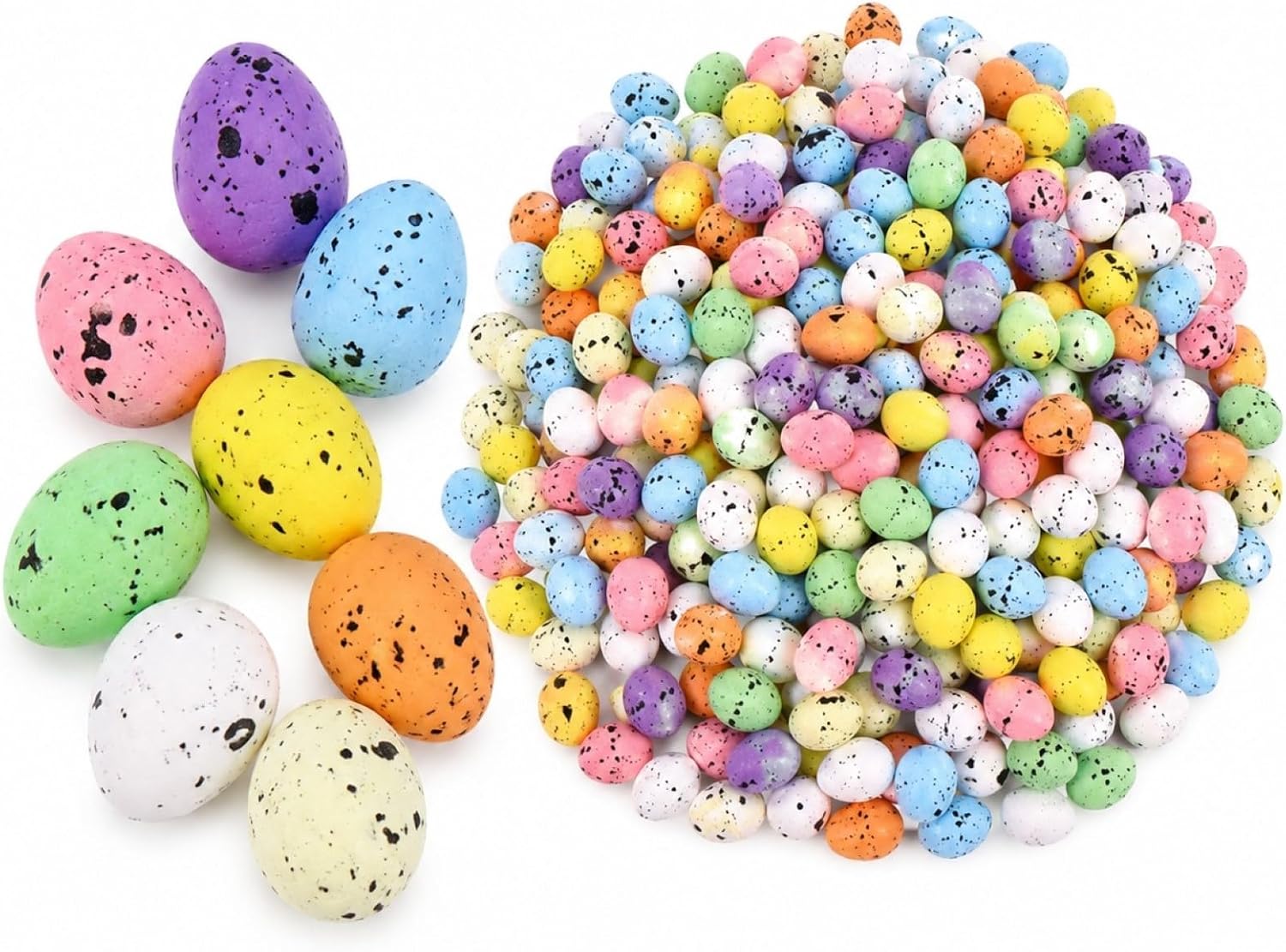 LUOZZY 200 Pcs Easter Foam Bird Eggs Colorful Easter Egg Decor DIY Artificial Egg Crafts Easter Photo Props Party Supplies Decorations