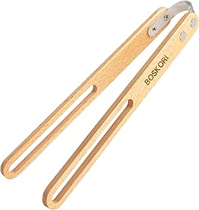 Pinzas para tostadas de madera de haya, pinzas de madera de cocina de 11 pulgadas para tostadoras, frutas, ensaladas y postres, diseño antideslizante natural, mango hueco para drenar jugos,