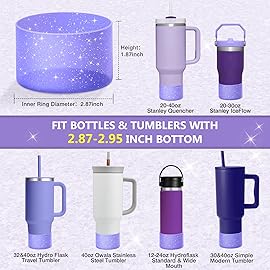 WUQID Protective Bling Silicone Boot Sleeve, Compatible with Stanley Tumbler 20-40oz & Hydro Flask Bottle 12oz-24oz, Glitter Reduces Dents Sleeve Cover for More Bottles/Tumblers Bottom of 2.83-2.95in