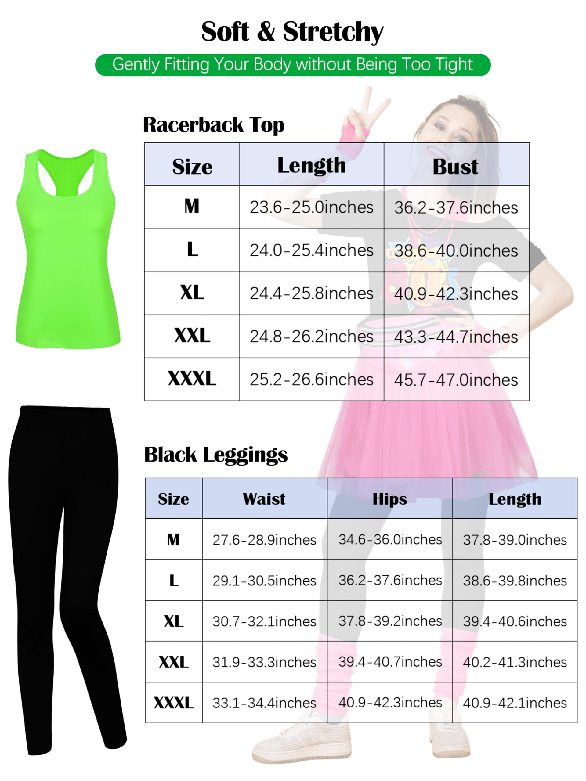 AOTHSO 24 Pieces Halloween Women 80s Costume Accessories Set 80s Cosplay T-shirt Tutu Pants Racerback Top Fanny Pack Gloves