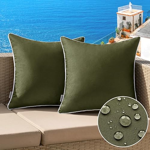 MIULEE Paquete de 2 fundas de almohada impermeables para exteriores, fundas de almohada decorativas estilo rural, cuadradas, de color sólido, para
