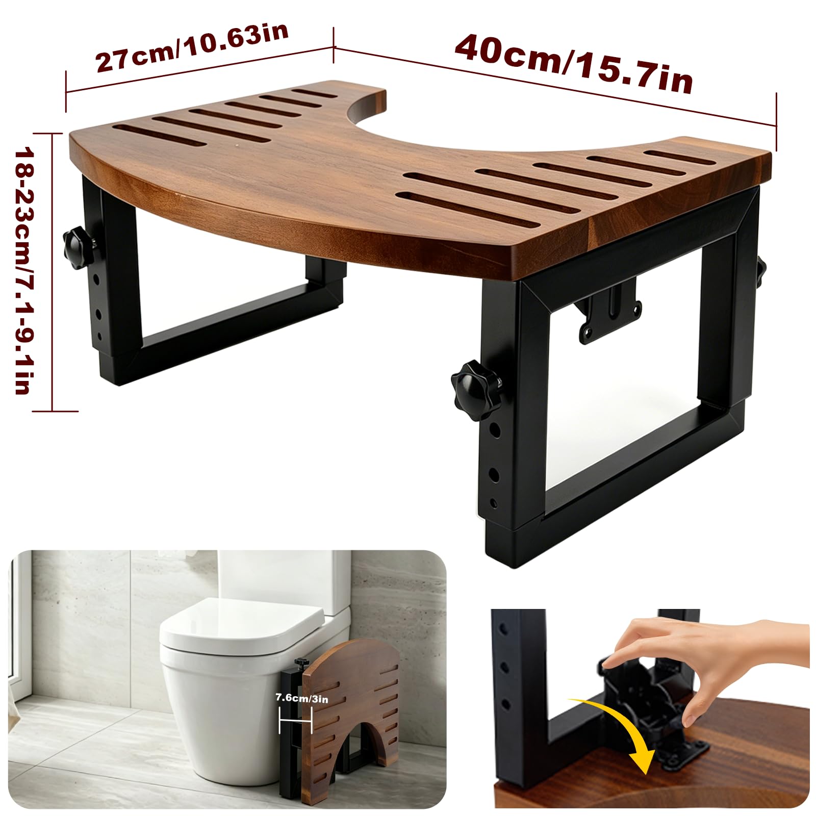 Tabouret de Toilette Pliable 40 x 26 cm Tabouret Toilette en Bois Antidérapant Tabouret WC Physiologique pour Salle de Bain Marche Pied Toilette Aide à Soulager Constipation et Les Ballonnements